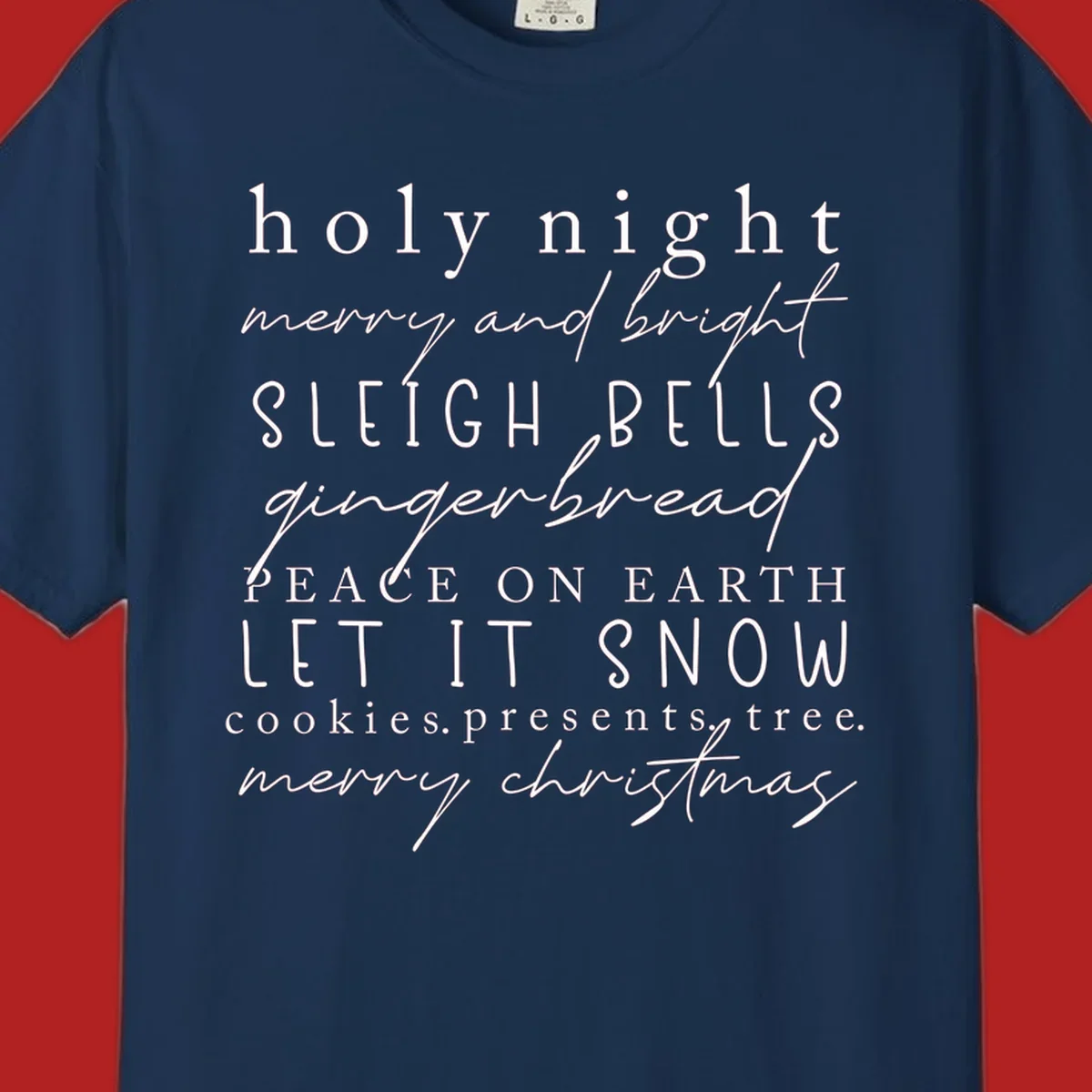 Christmas phrase typography design with words like 'holy night' and 'merry christmas'.