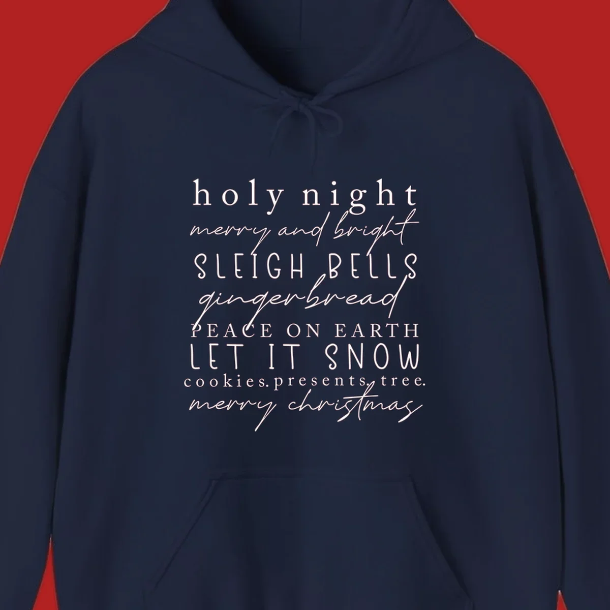 Christmas phrase typography design with words like 'holy night' and 'merry christmas'.