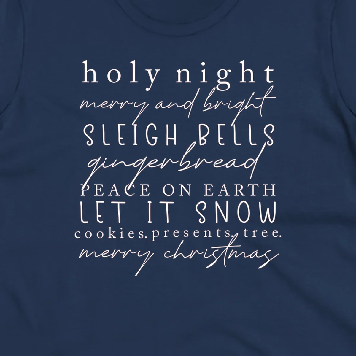 Christmas phrase typography design with words like 'holy night' and 'merry christmas'.