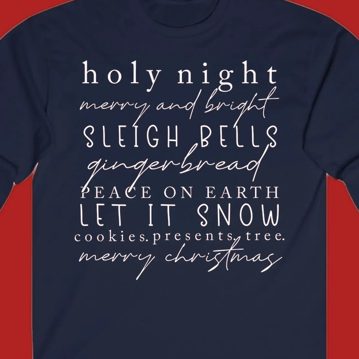 Christmas phrase typography design with words like 'holy night' and 'merry christmas'.