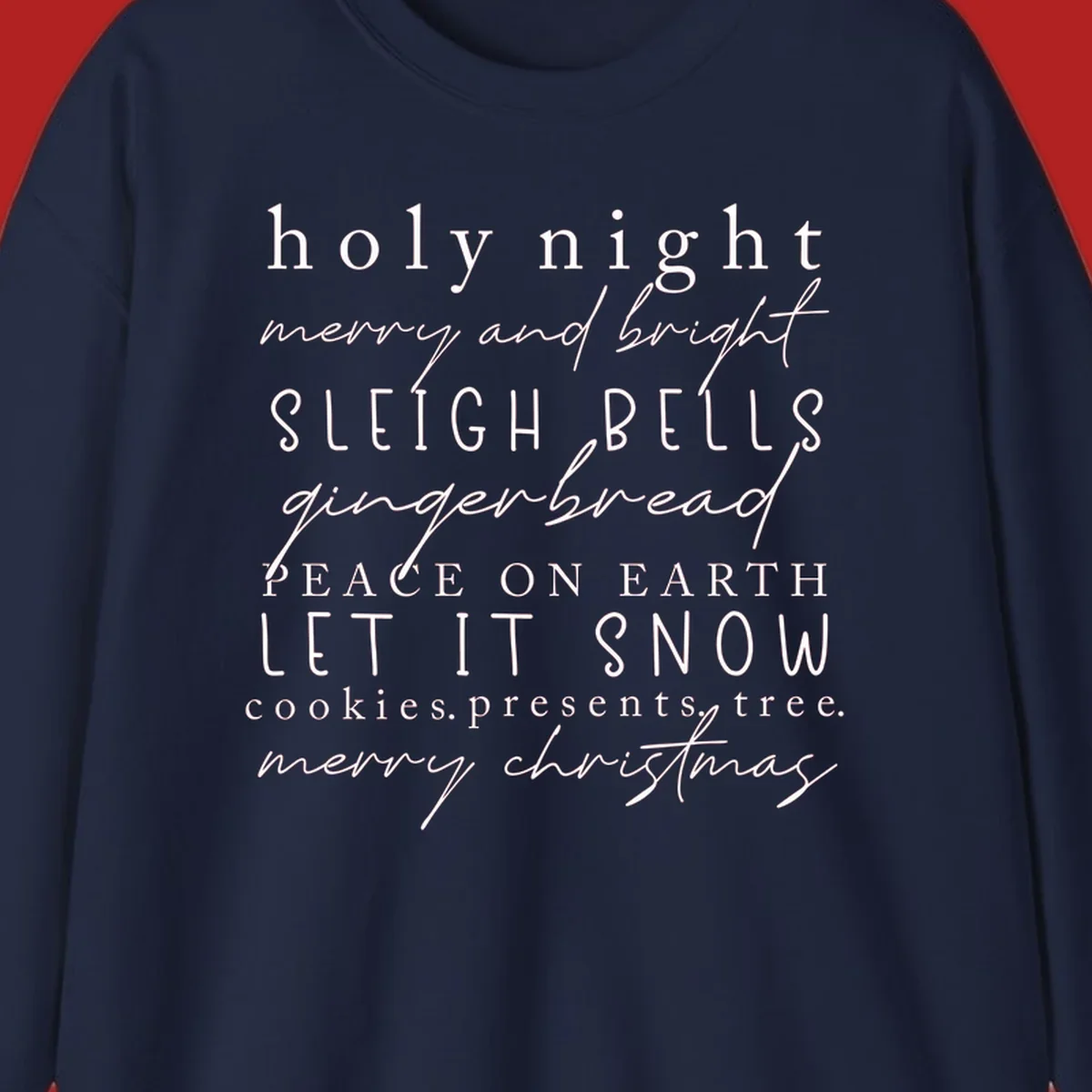 Christmas phrase typography design with words like 'holy night' and 'merry christmas'.