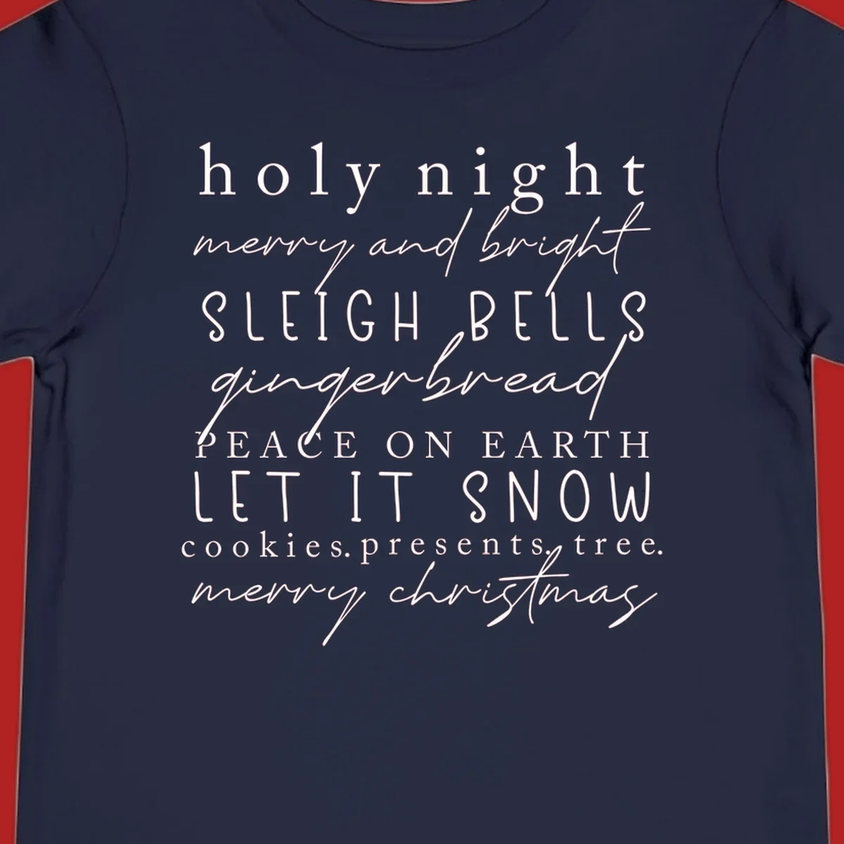Christmas phrase typography design with words like 'holy night' and 'merry christmas'.