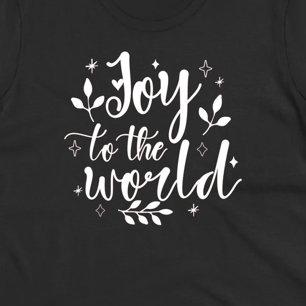 Joy to the world Christmas lettering with stars and leaves.