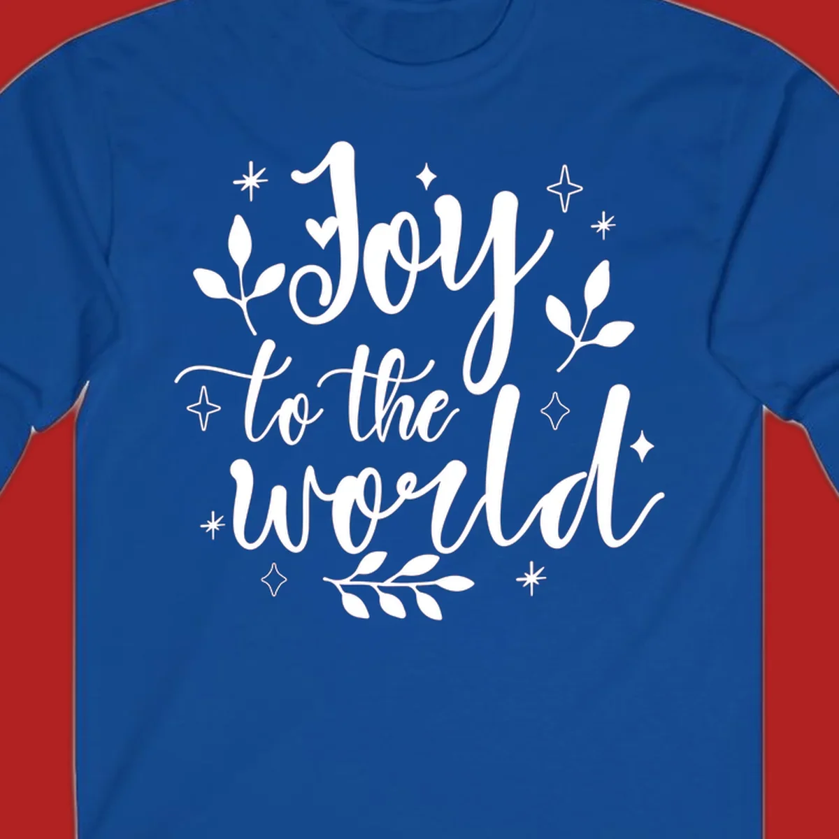 Joy to the world Christmas lettering with stars and leaves.