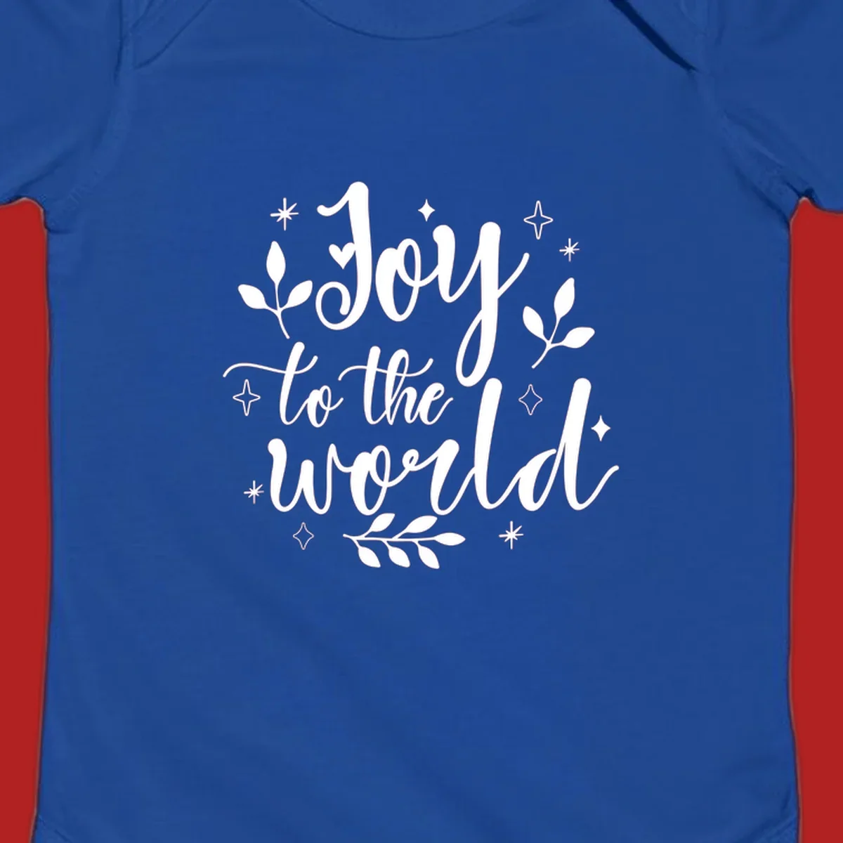 Joy to the world Christmas lettering with stars and leaves.