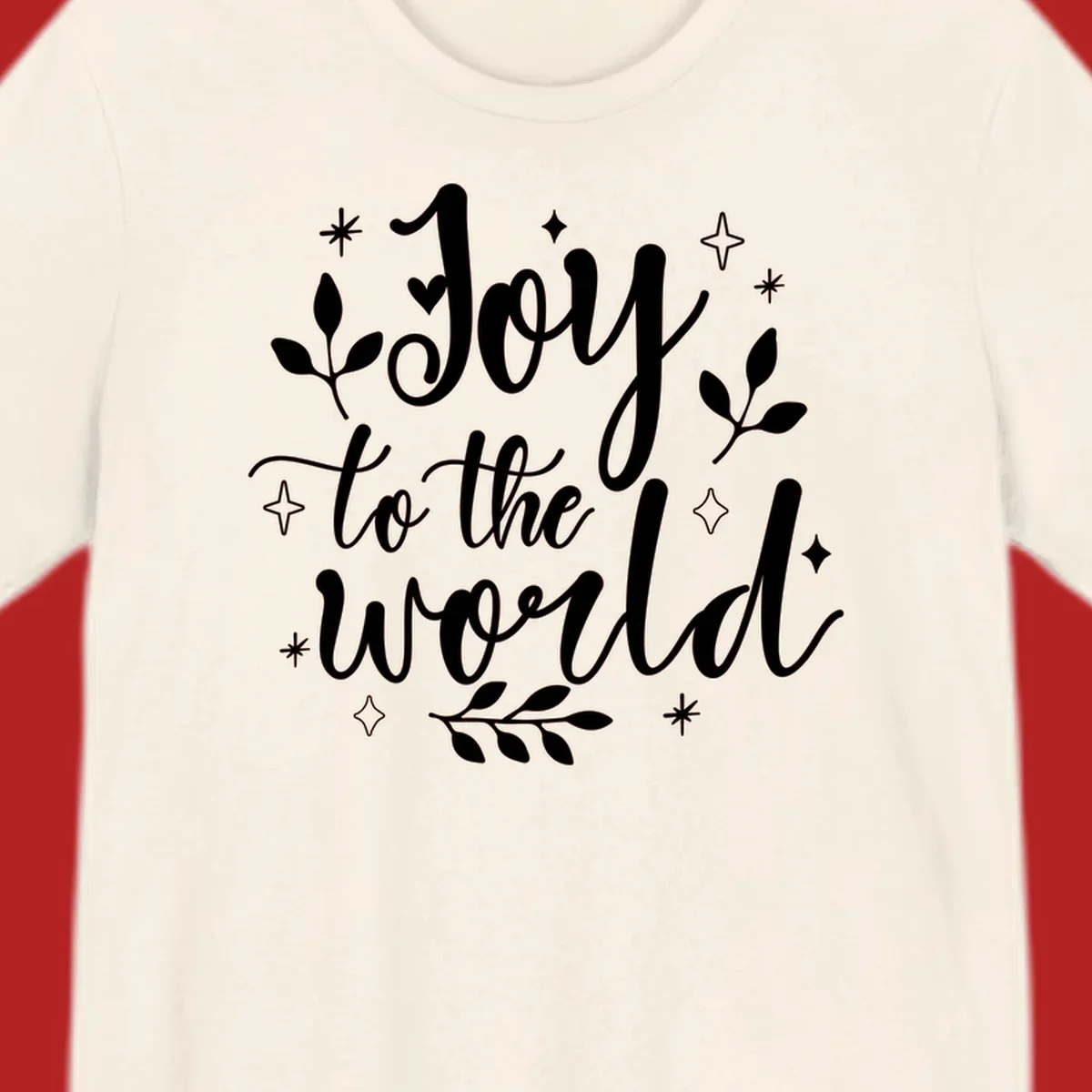 Joy to the world Christmas lettering with stars and leaves.