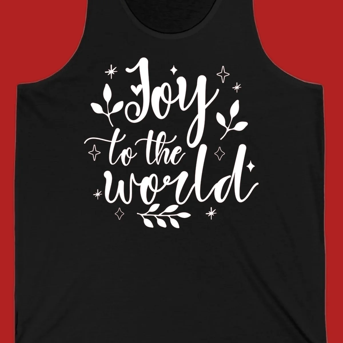 Joy to the world Christmas lettering with stars and leaves.