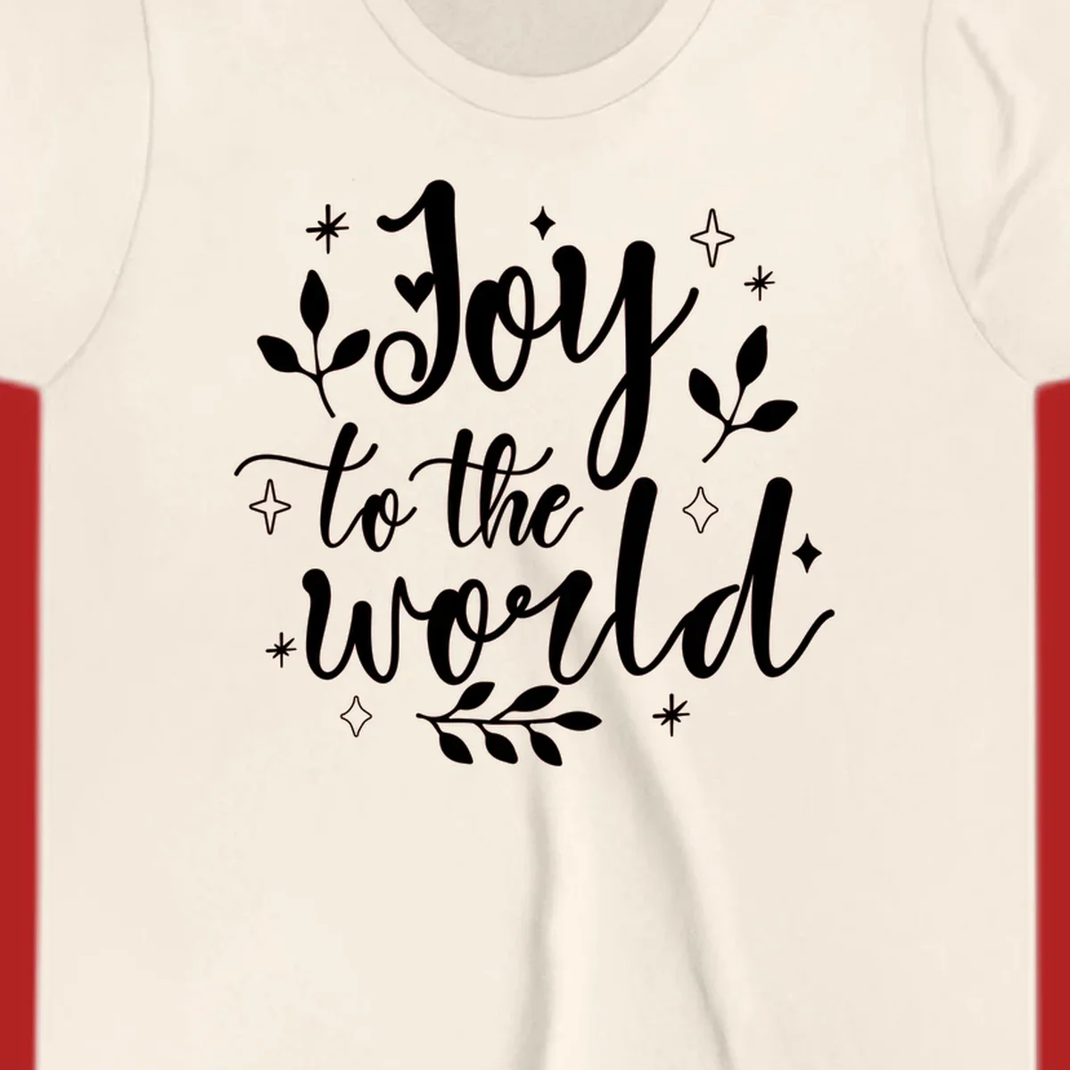 Joy to the world Christmas lettering with stars and leaves.