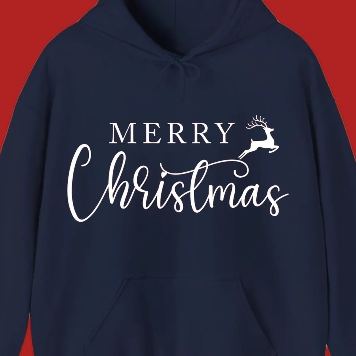 Merry Christmas text with a reindeer illustration, a festive holiday design.