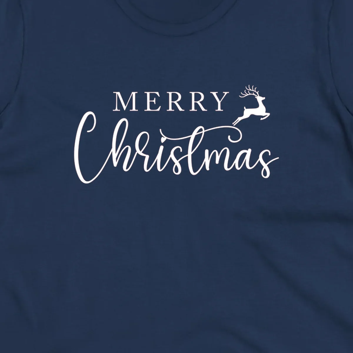 Merry Christmas text with a reindeer illustration, a festive holiday design.