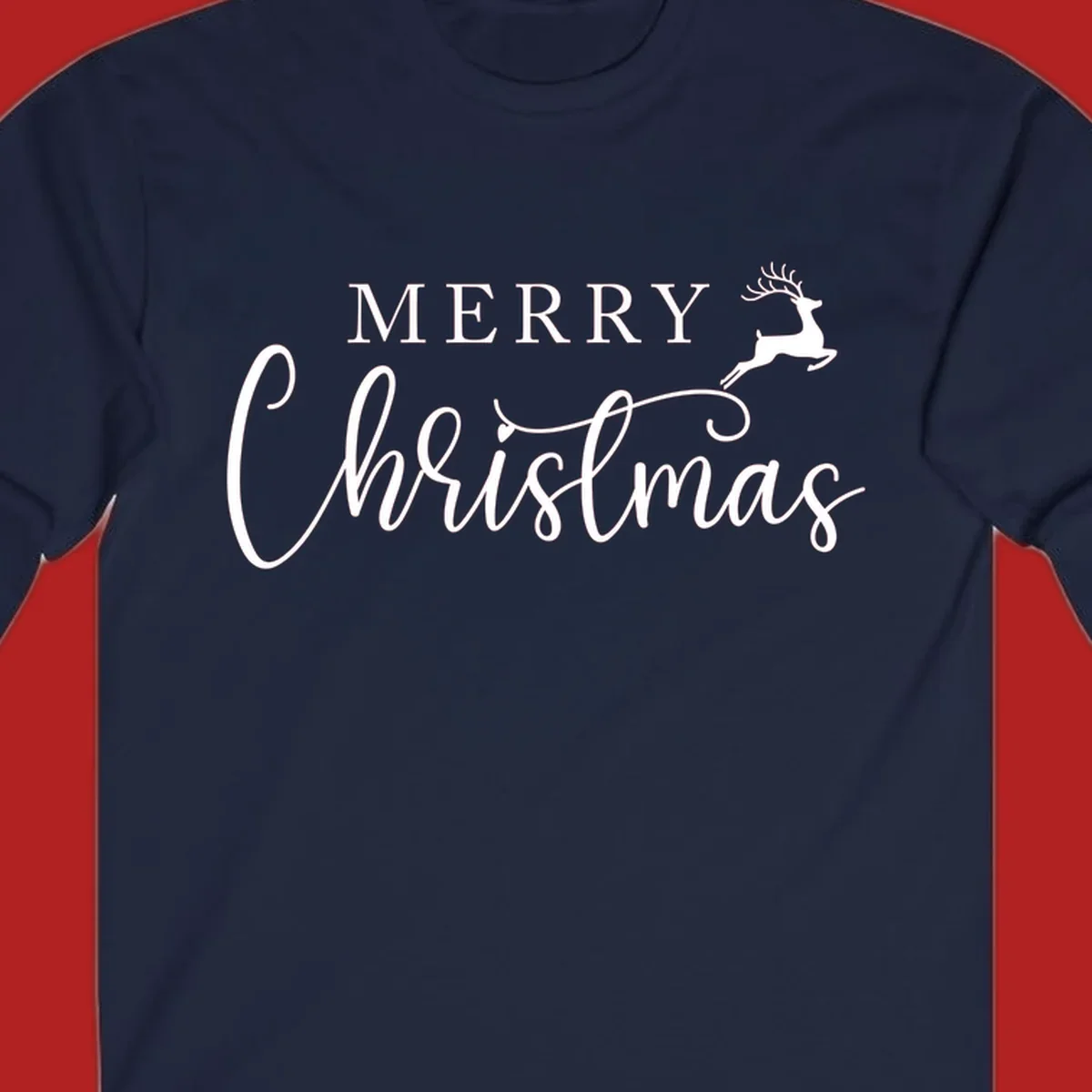 Merry Christmas text with a reindeer illustration, a festive holiday design.