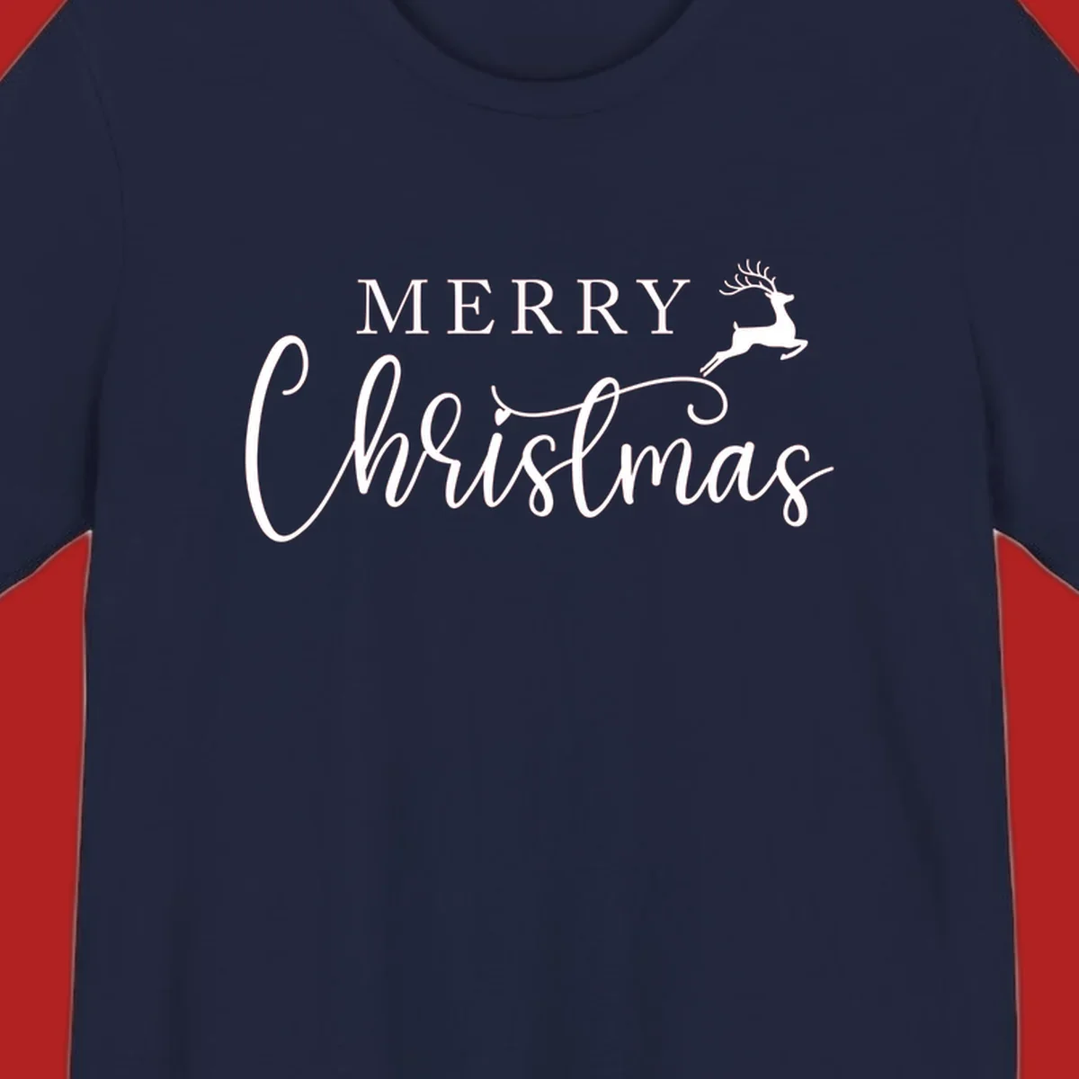 Merry Christmas text with a reindeer illustration, a festive holiday design.