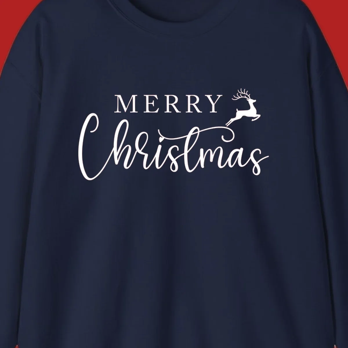 Merry Christmas text with a reindeer illustration, a festive holiday design.