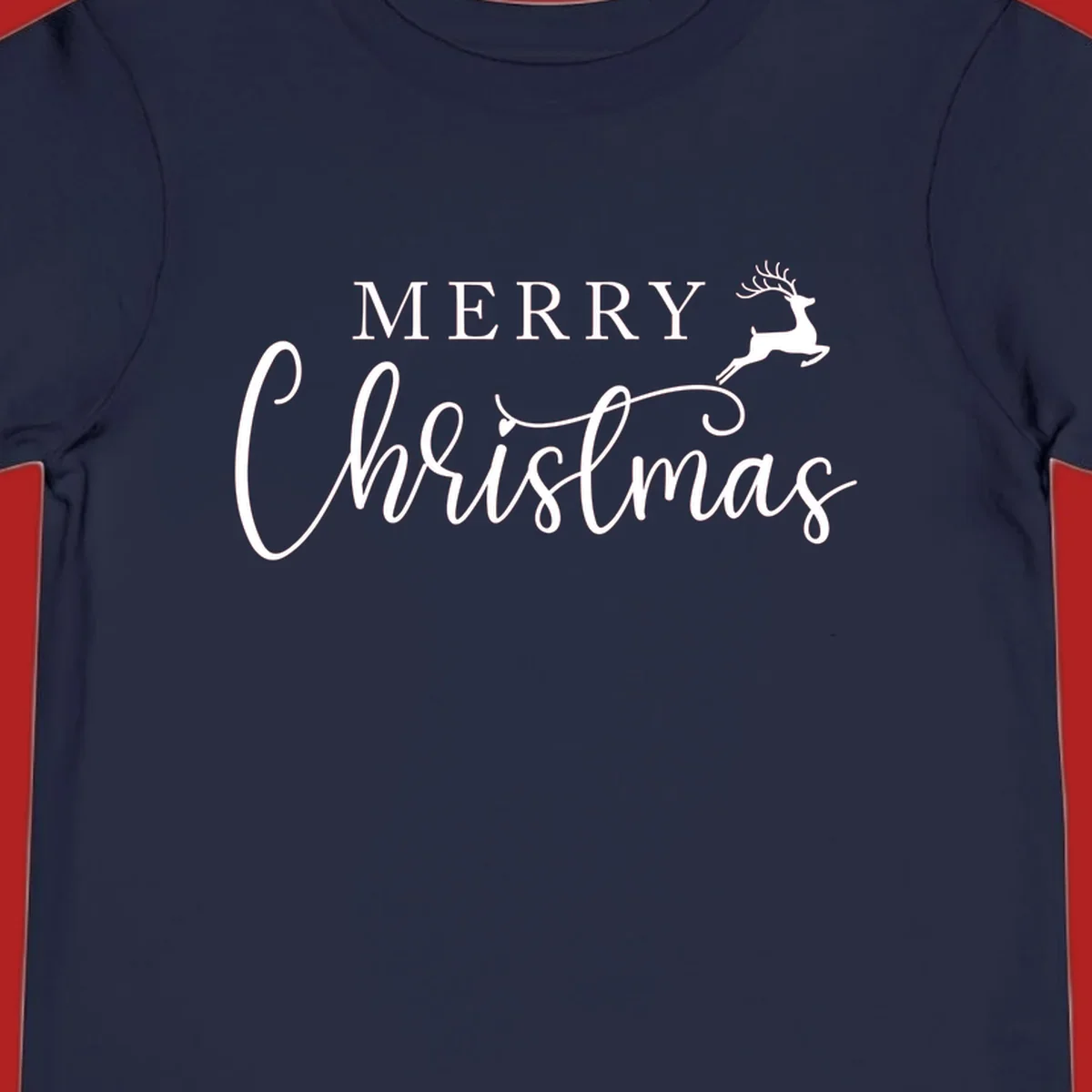 Merry Christmas text with a reindeer illustration, a festive holiday design.