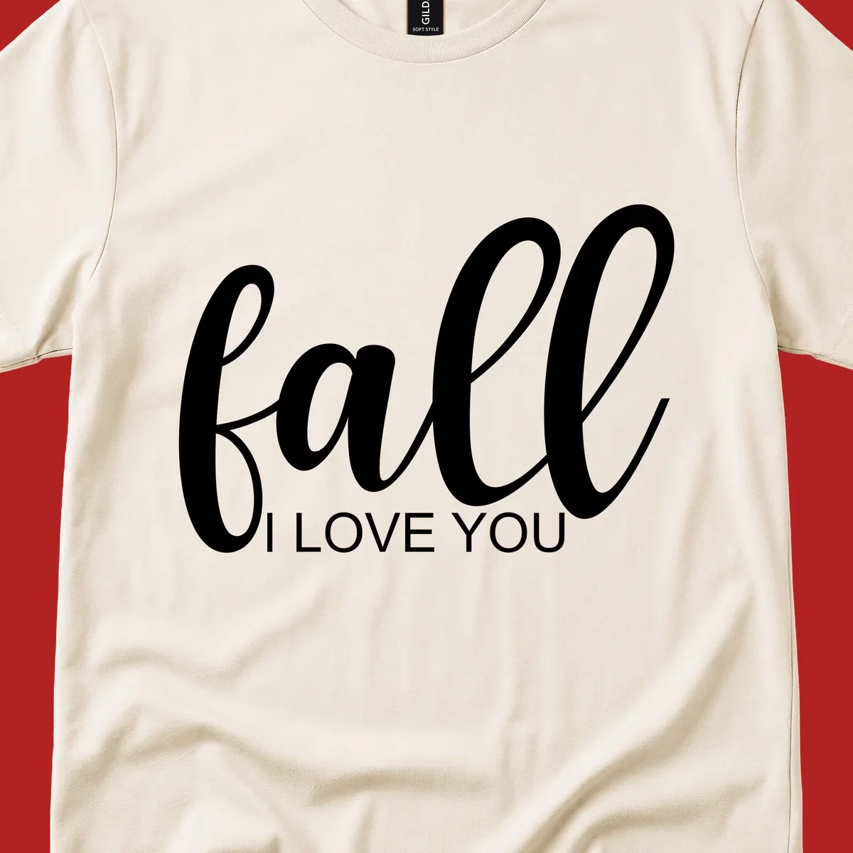 Fall I Love You script and text design on a black background.
