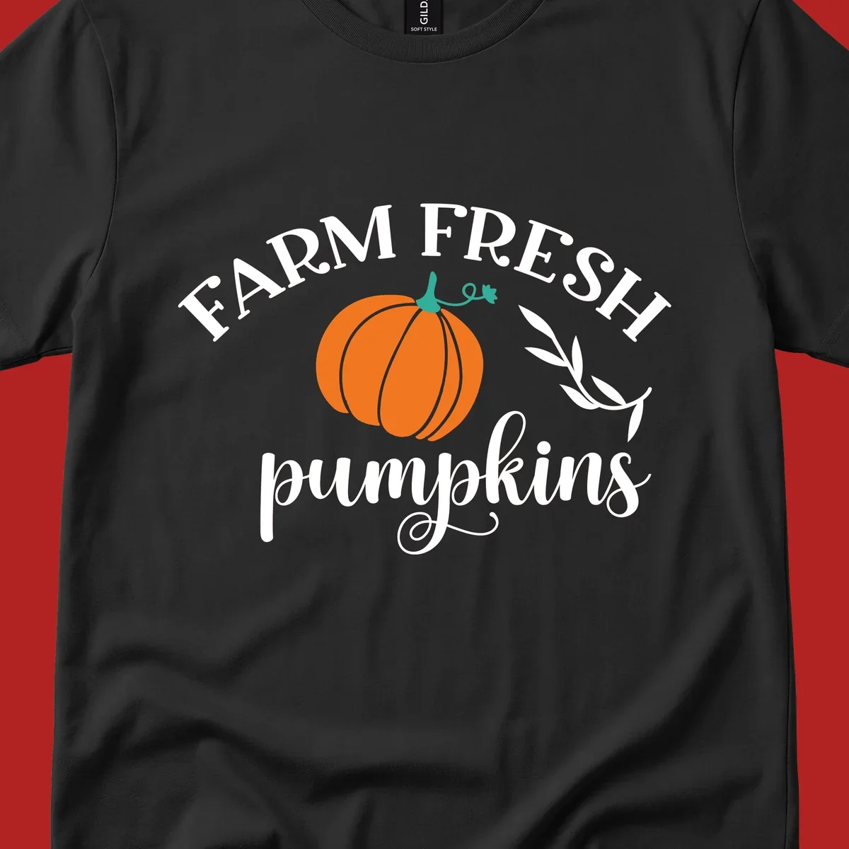 Farm fresh pumpkins fall harvest text and pumpkin graphic
