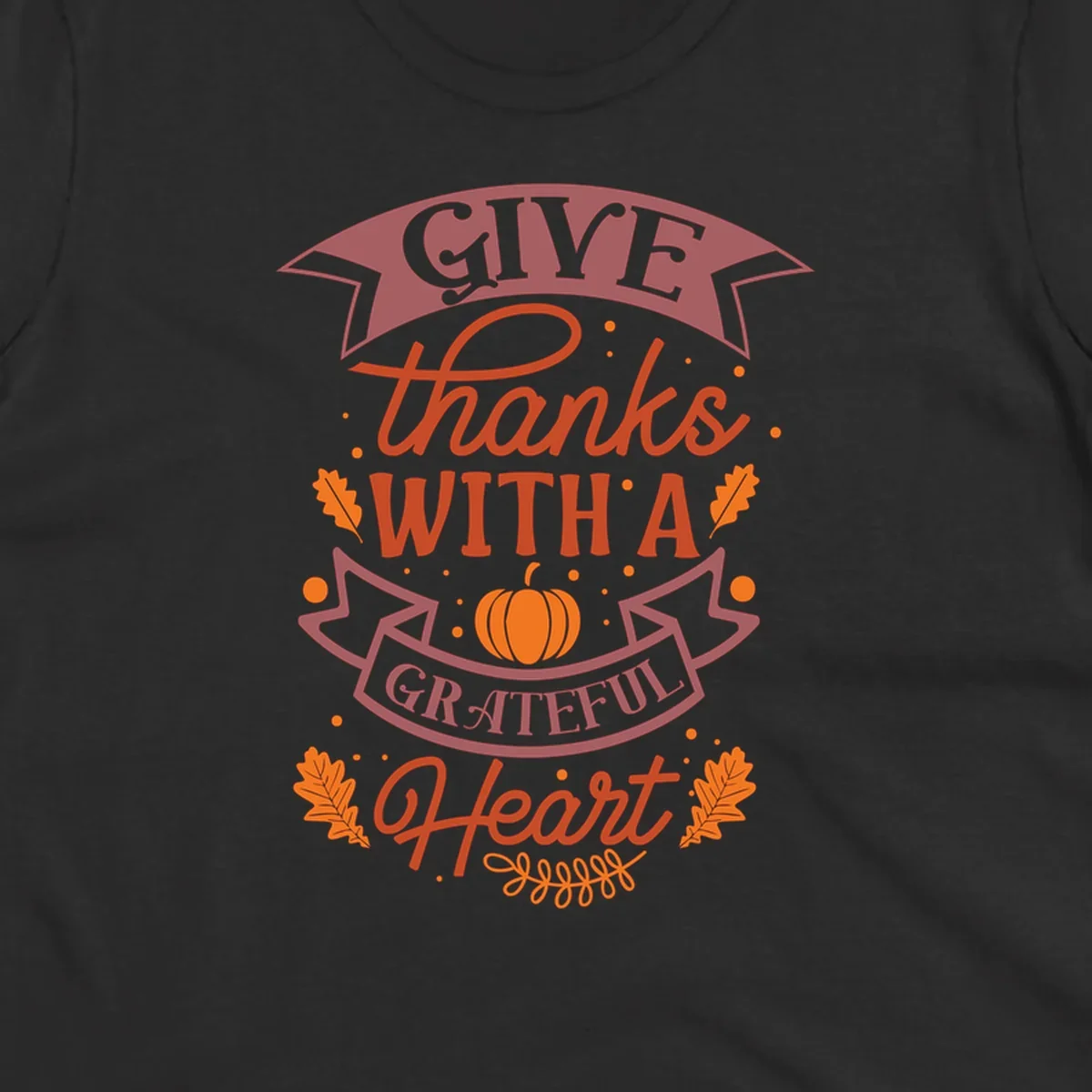 Grateful Heart Thanksgiving design with text, pumpkin, and leaves.