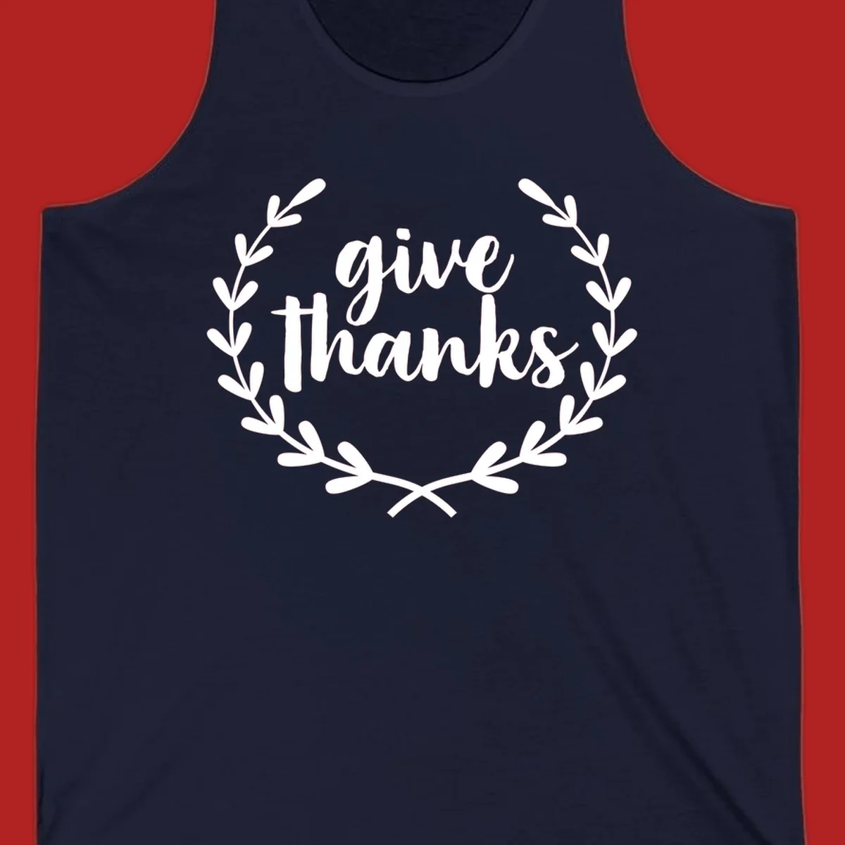 Give thanks script text inside a laurel wreath.