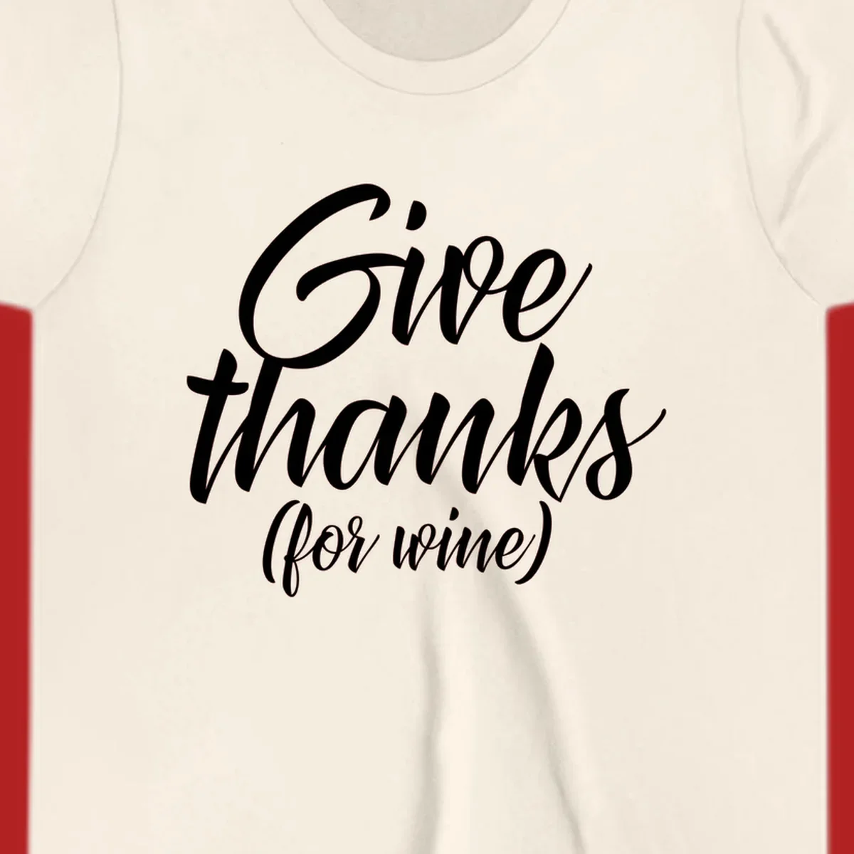 Give thanks for wine typography design with white script on black.