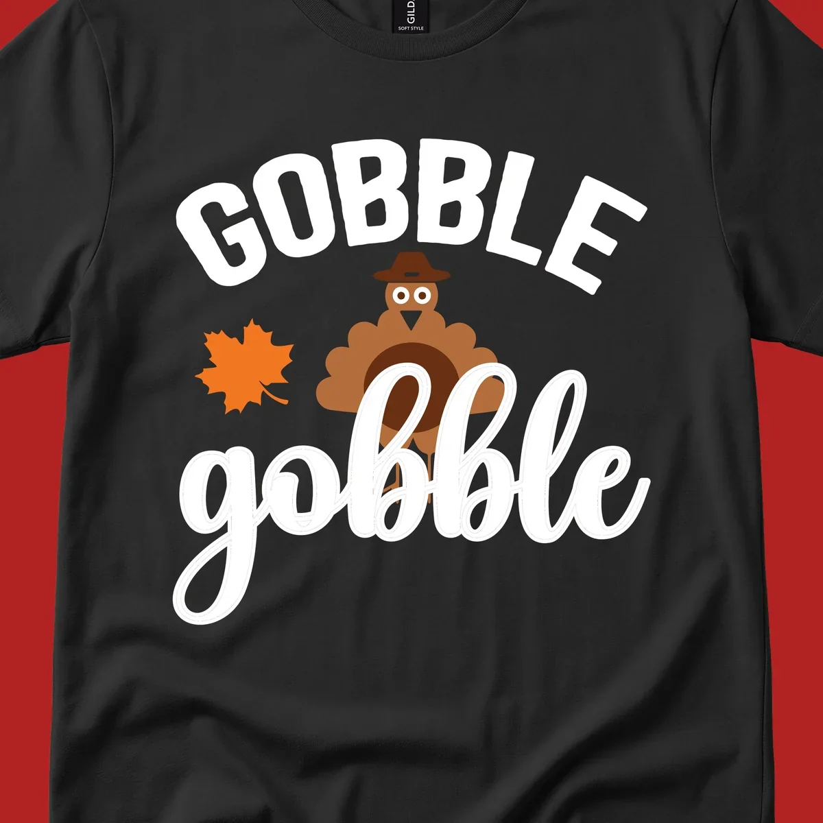 Gobble Gobble Thanksgiving Turkey Design with text and illustrations.