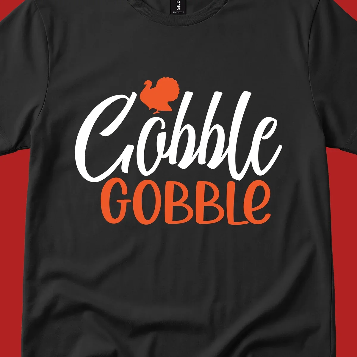 Thanksgiving Gobble Gobble text with a turkey illustration.
