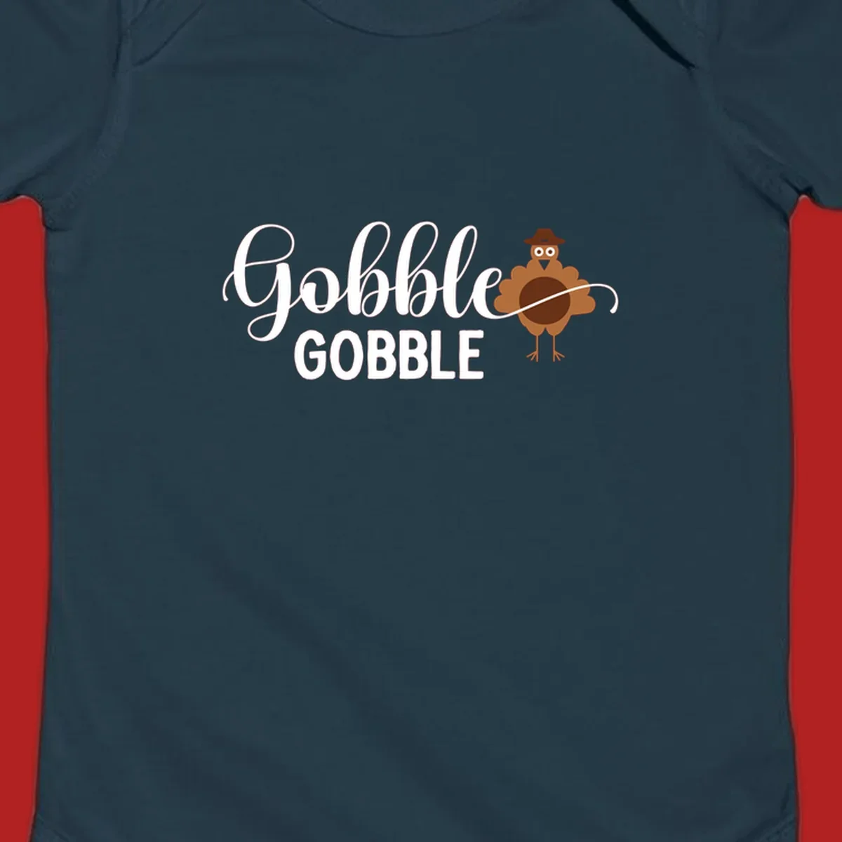 Gobble Gobble Thanksgiving turkey graphic tee design with text and illustration.