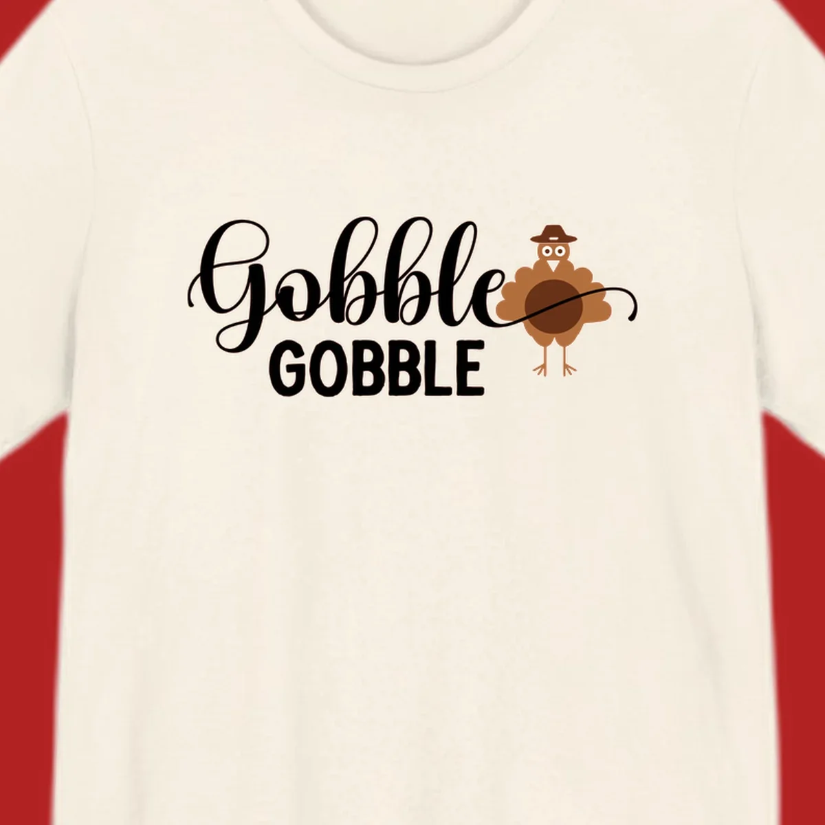Gobble Gobble Thanksgiving turkey graphic tee design with text and illustration.