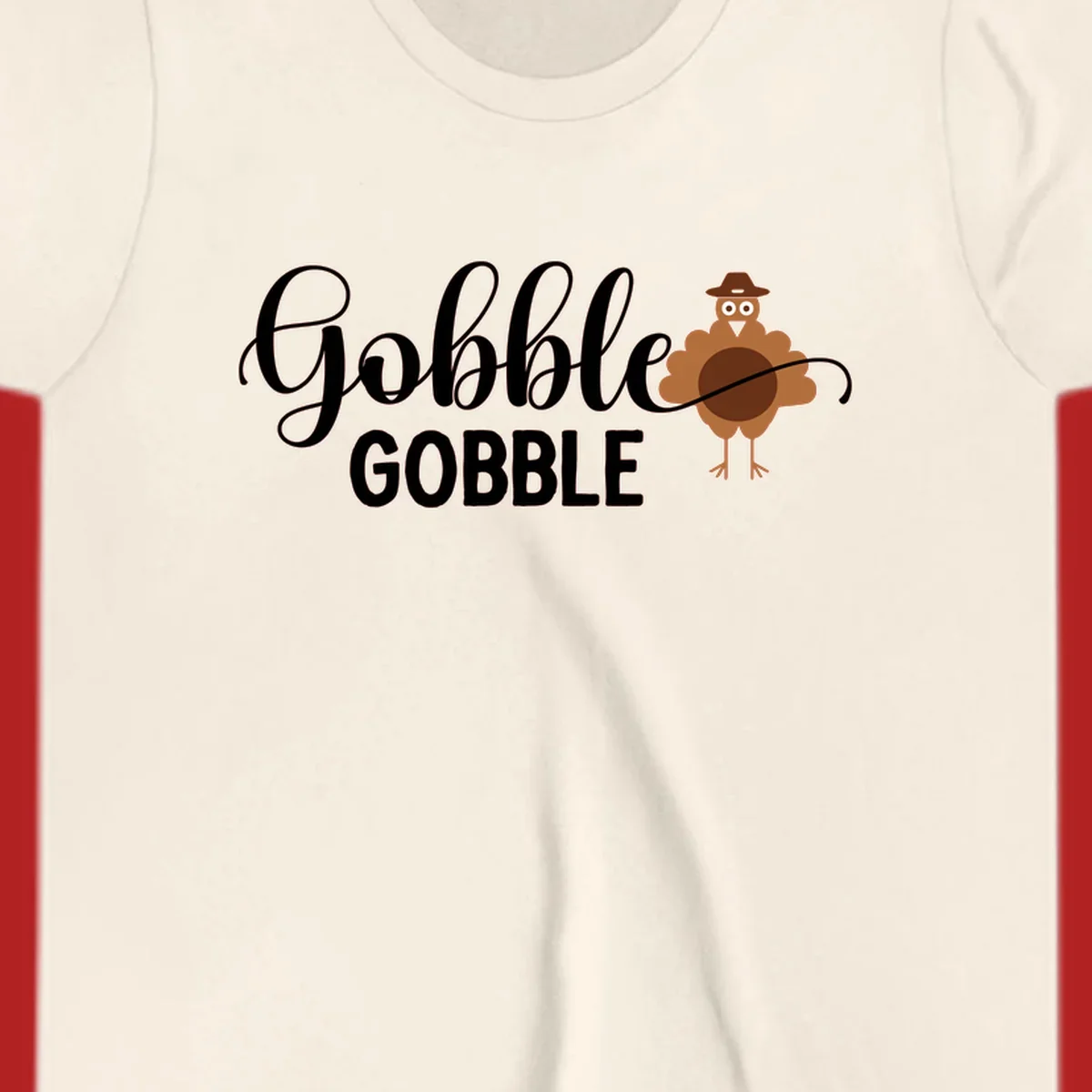 Gobble Gobble Thanksgiving turkey graphic tee design with text and illustration.