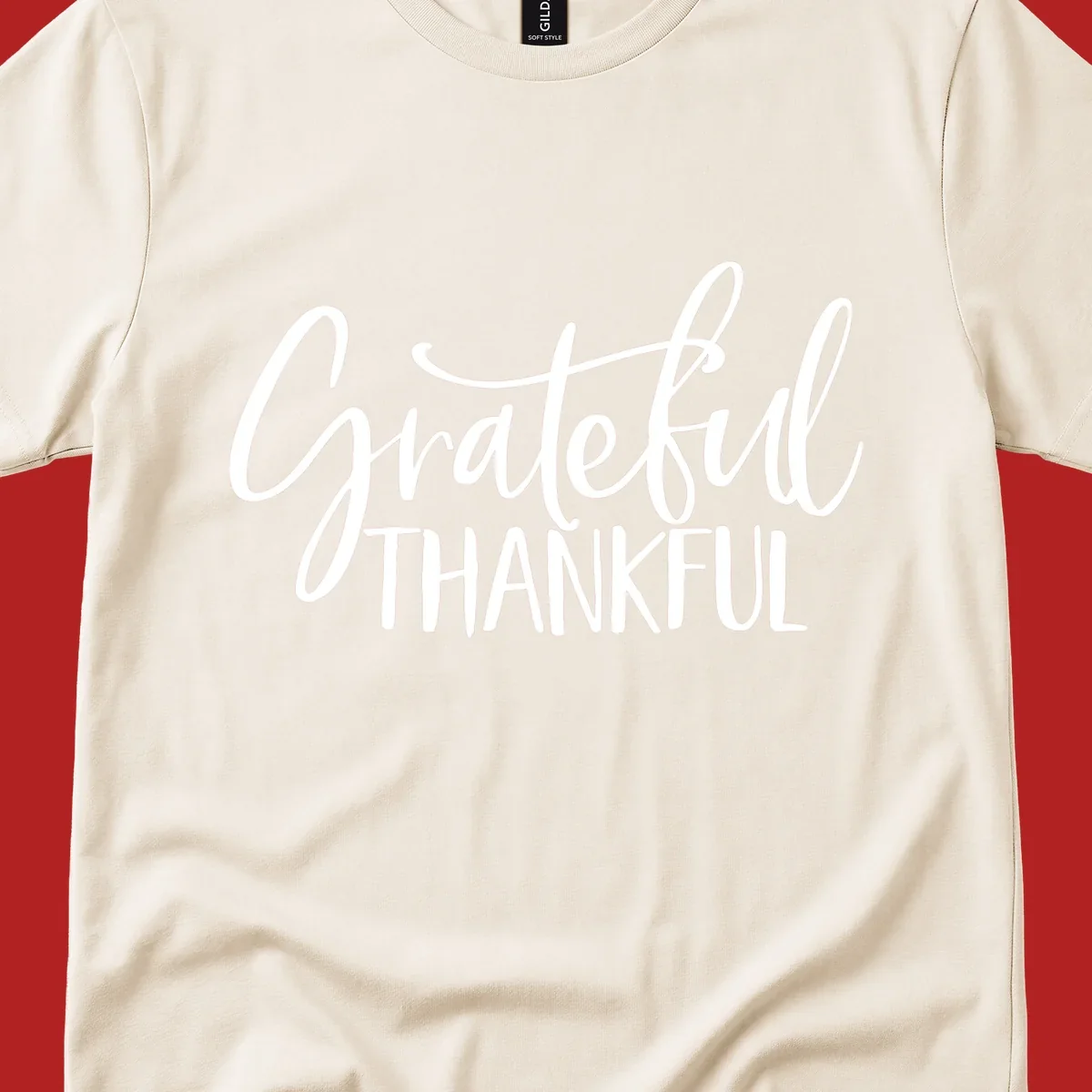 Grateful Thankful typography design with white script and block text.