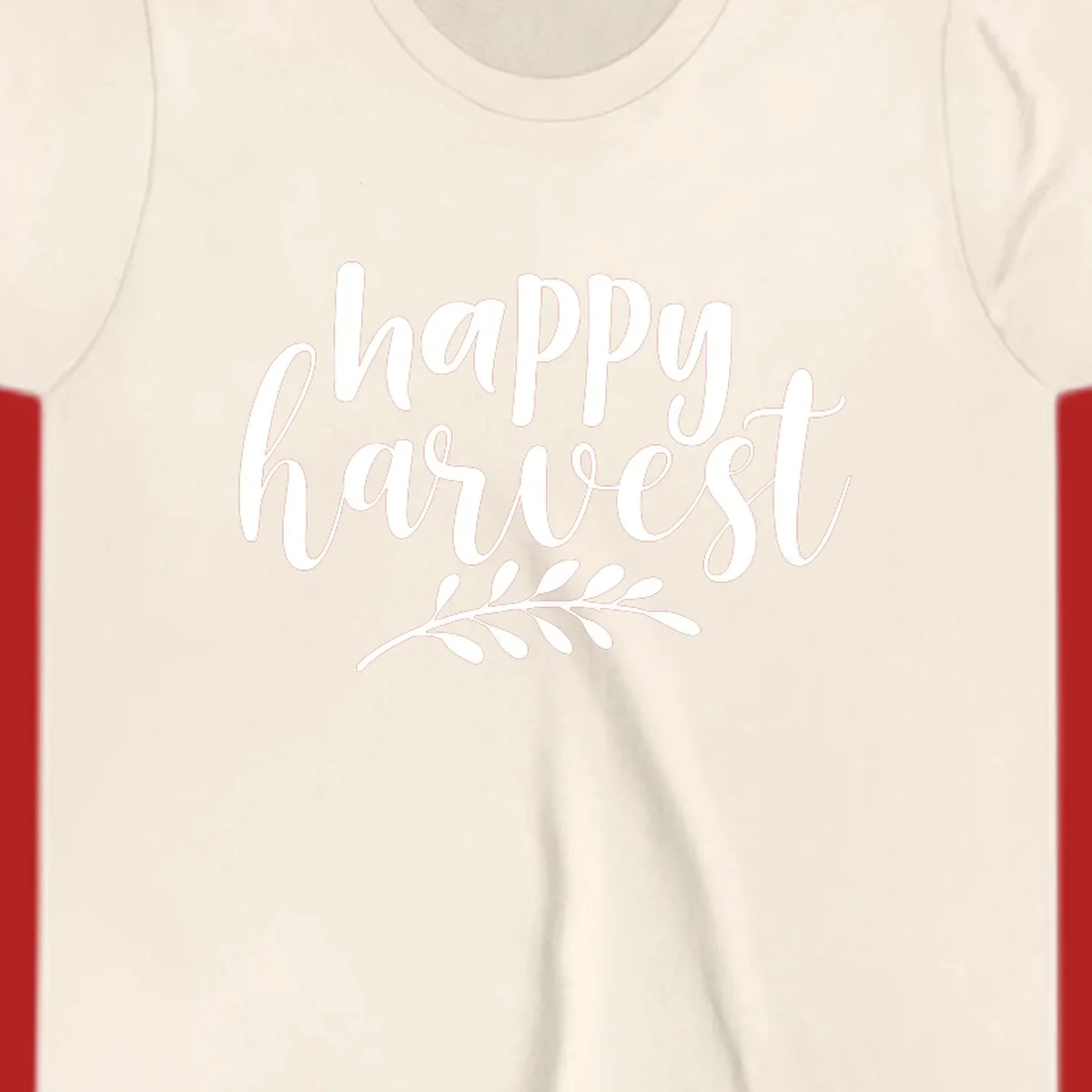 Happy Harvest text with fall leaves graphic, white on black background