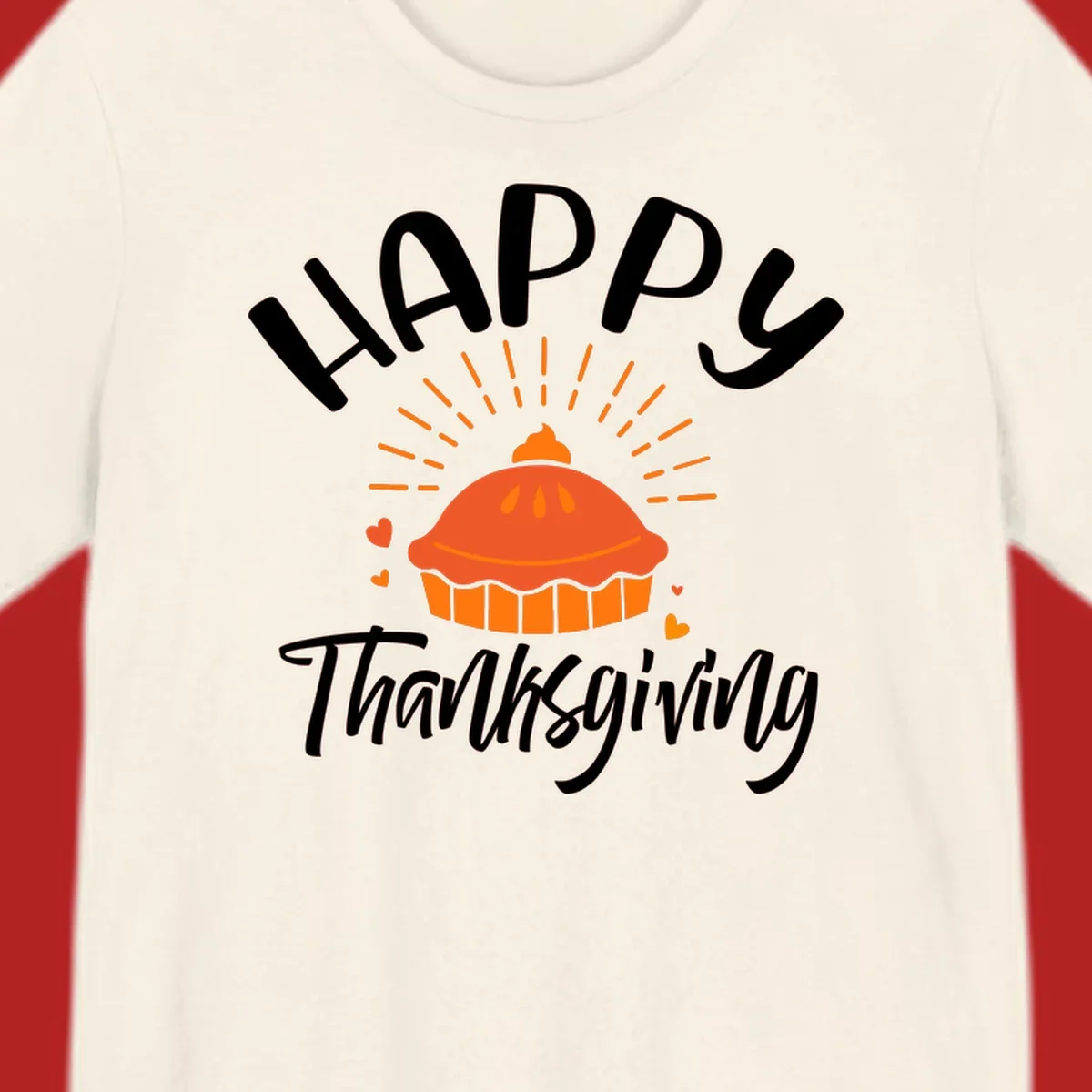 Happy Thanksgiving text with a pie illustration and heart accents