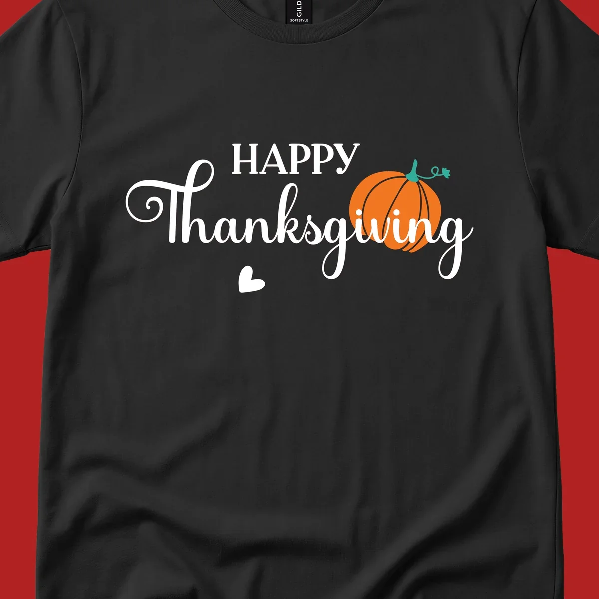Happy Thanksgiving text with a pumpkin and heart illustration, thanksgiving-pumpkin-script.