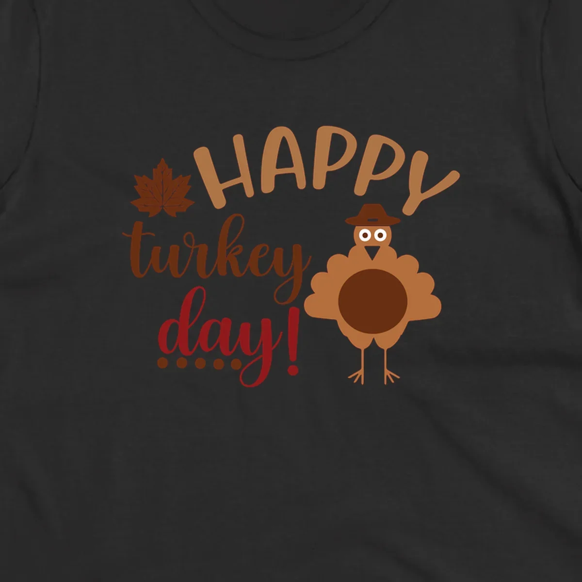 Happy Turkey Day text with a cartoon turkey illustration. Thanksgiving graphic.
