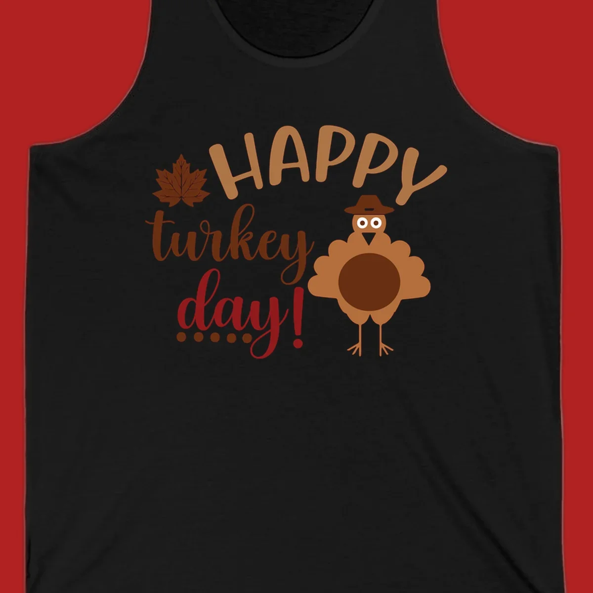 Happy Turkey Day text with a cartoon turkey illustration. Thanksgiving graphic.