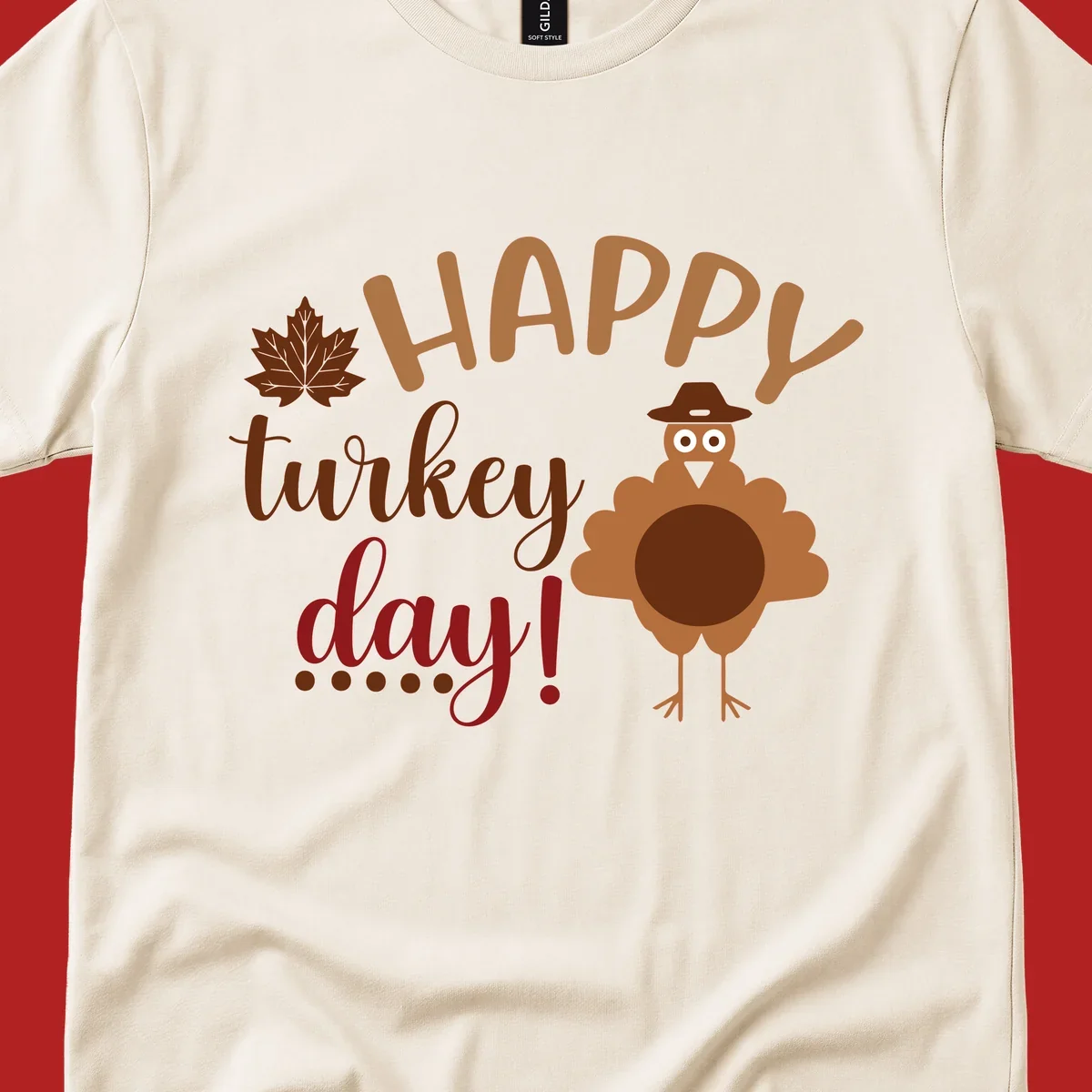 Happy Turkey Day text with a cartoon turkey illustration. Thanksgiving graphic.