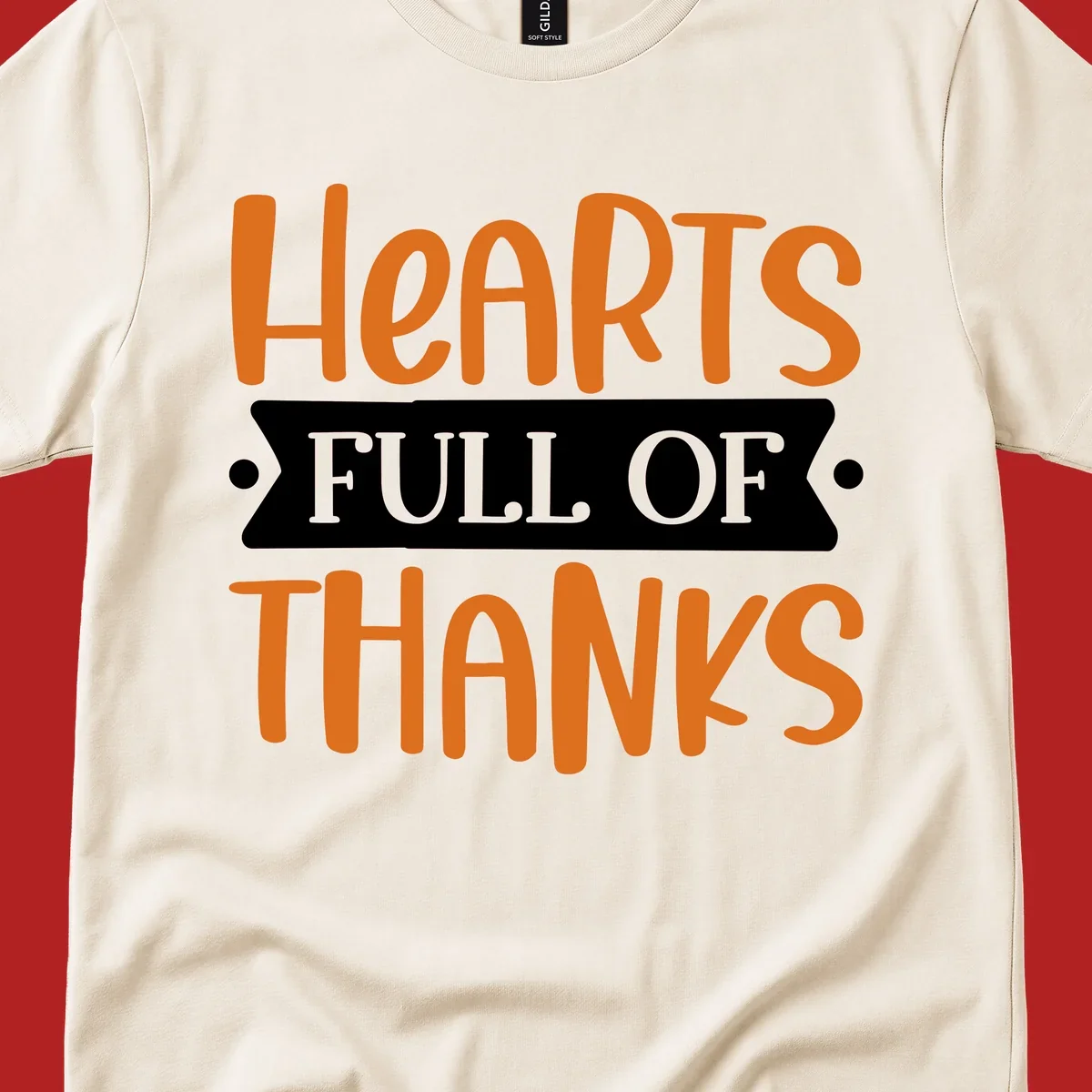 Hearts Full Of Thanks Thanksgiving typography design.