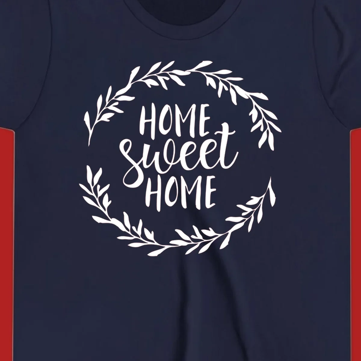 White 'Home Sweet Home' text with a floral wreath on a dark background.