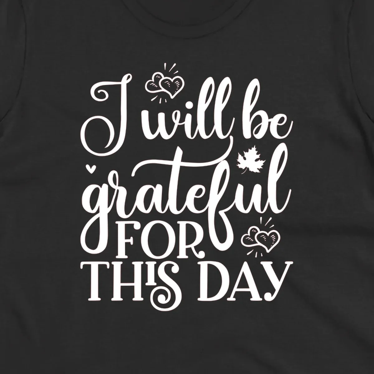 Grateful for this day text with hearts and leaf illustration