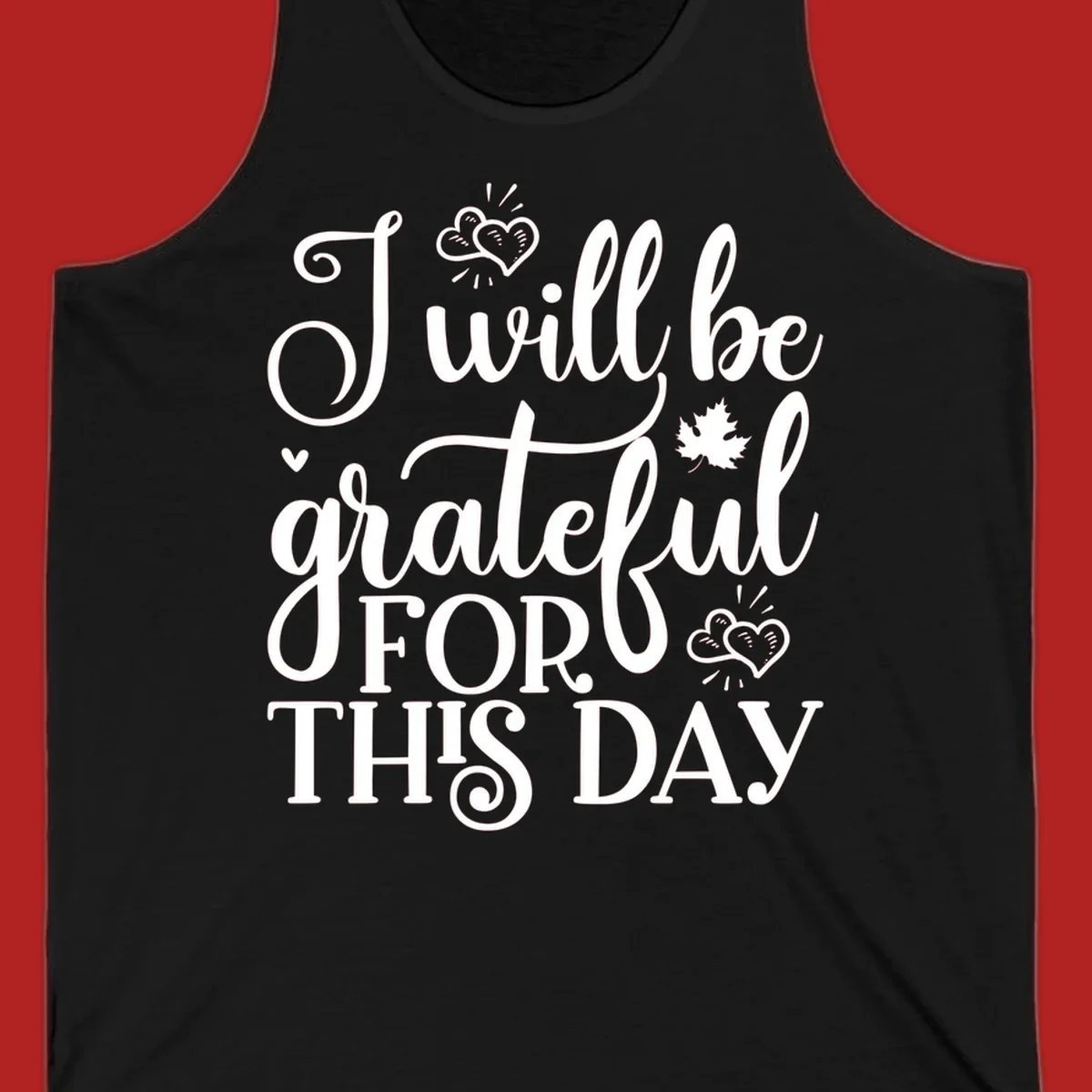 Grateful for this day text with hearts and leaf illustration
