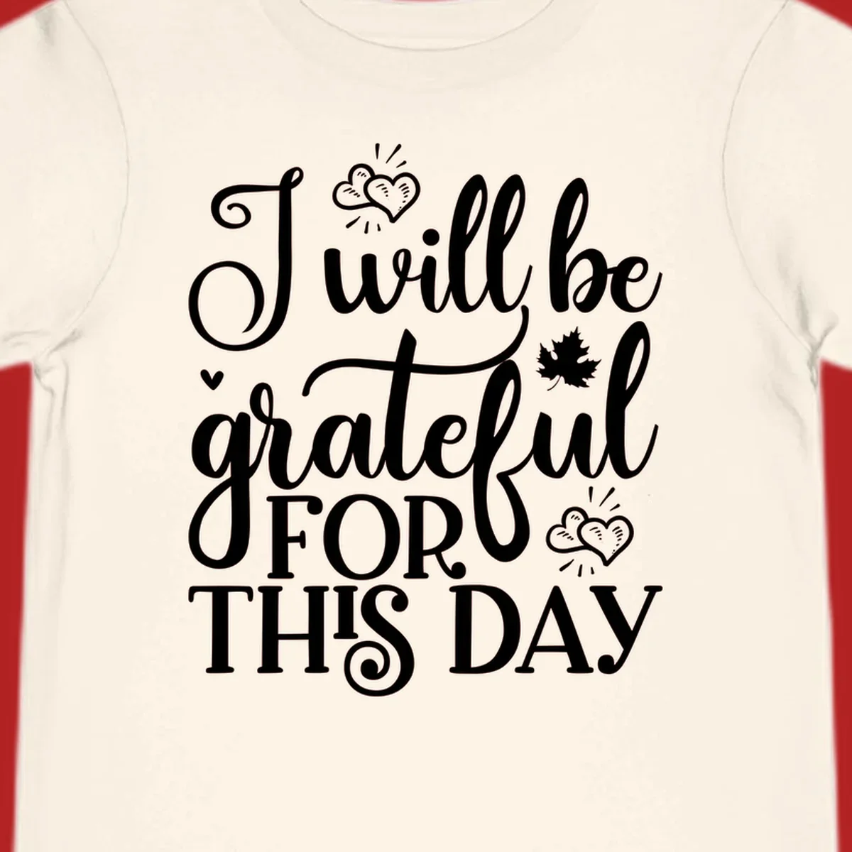 Grateful for this day text with hearts and leaf illustration