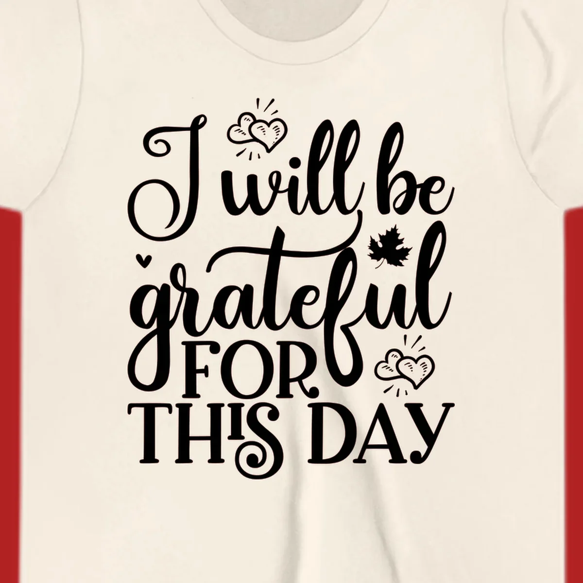 Grateful for this day text with hearts and leaf illustration