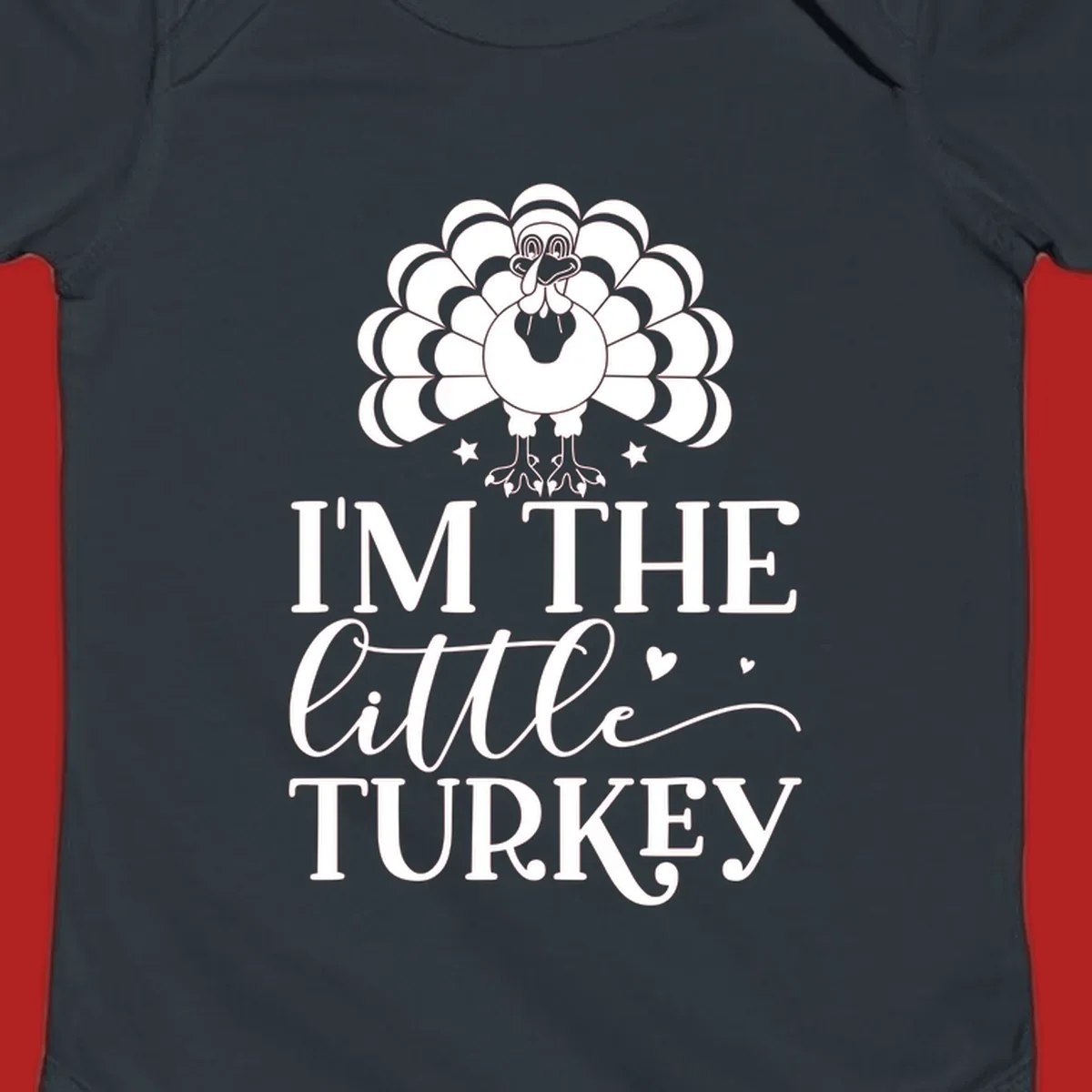 Illustration of a turkey with text 'I'M THE Little TURKEY', for Thanksgiving.
