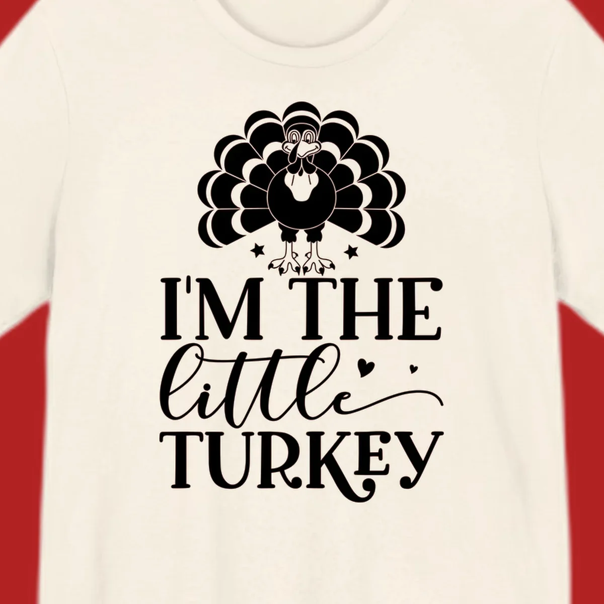Illustration of a turkey with text 'I'M THE Little TURKEY', for Thanksgiving.