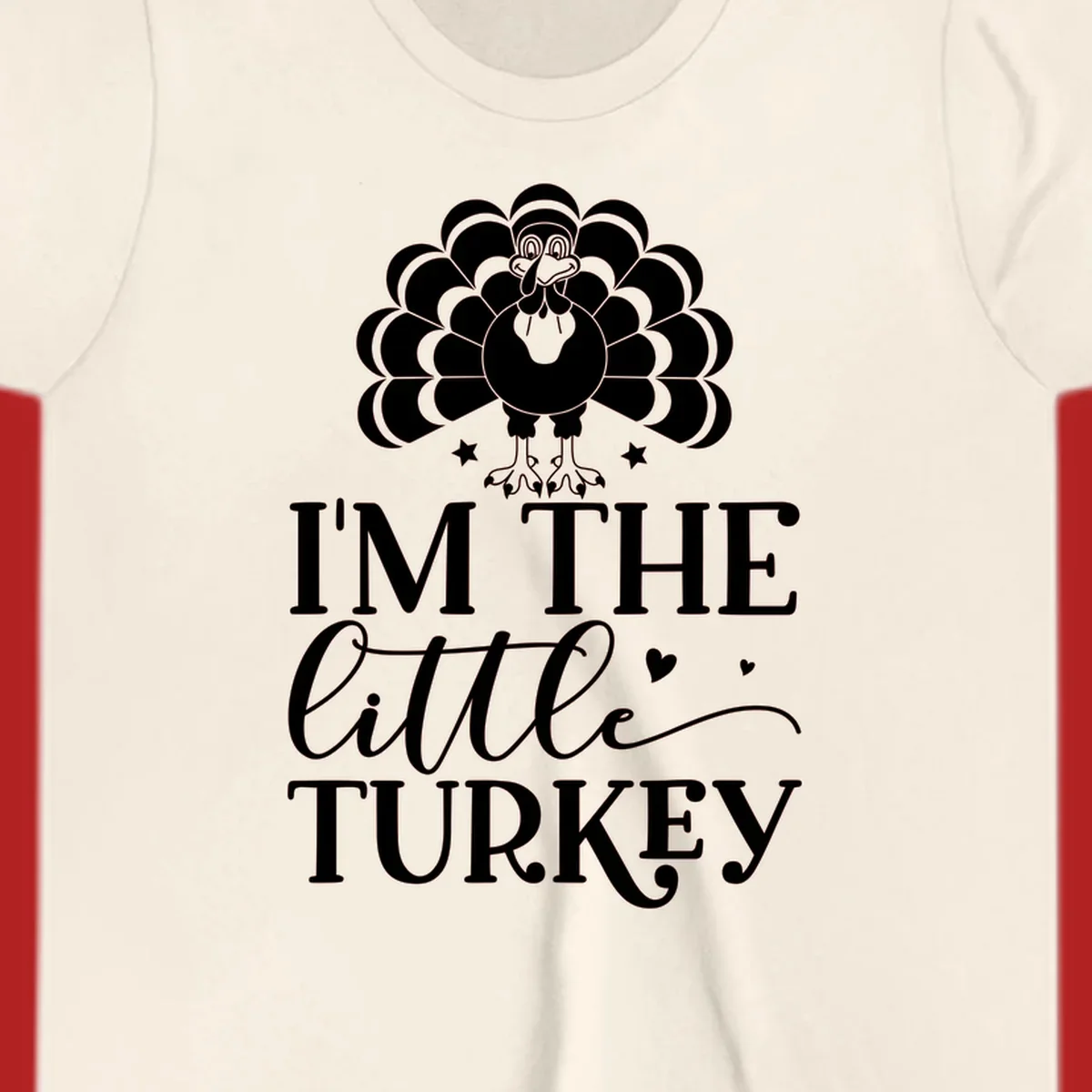 Illustration of a turkey with text 'I'M THE Little TURKEY', for Thanksgiving.