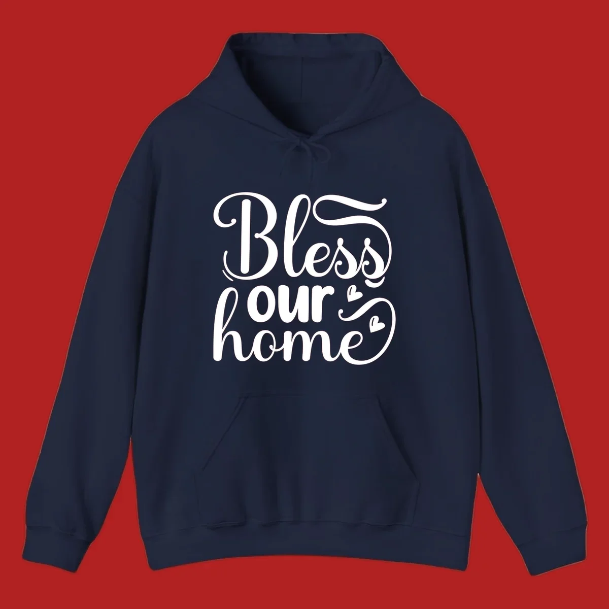 Bless our home script typography with hearts. White text on black and white backgrounds.