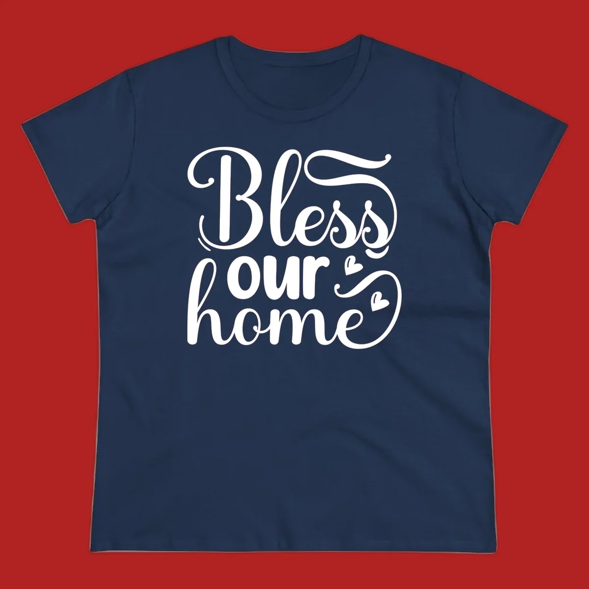 Bless our home script typography with hearts. White text on black and white backgrounds.