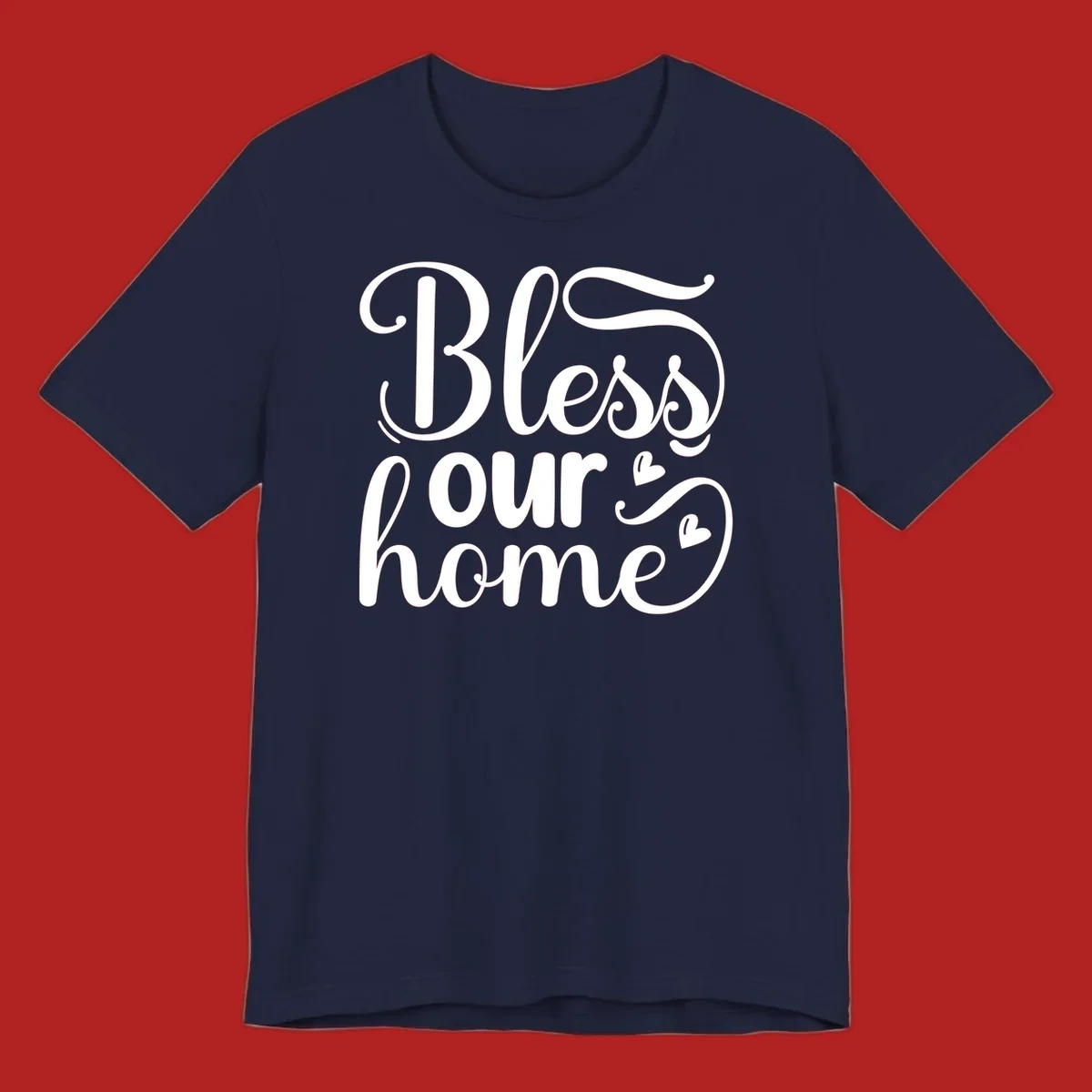 Bless our home script typography with hearts. White text on black and white backgrounds.