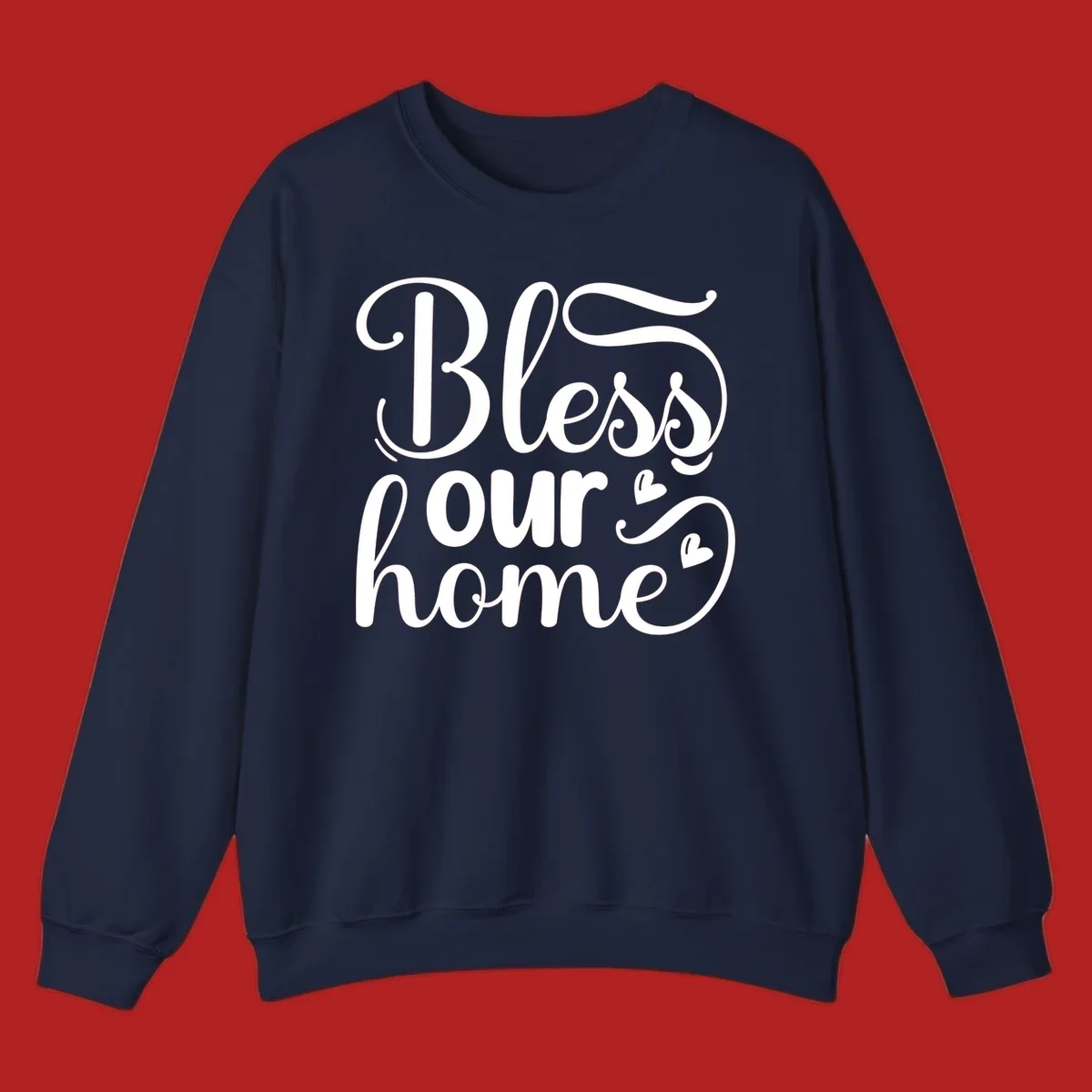 Bless our home script typography with hearts. White text on black and white backgrounds.