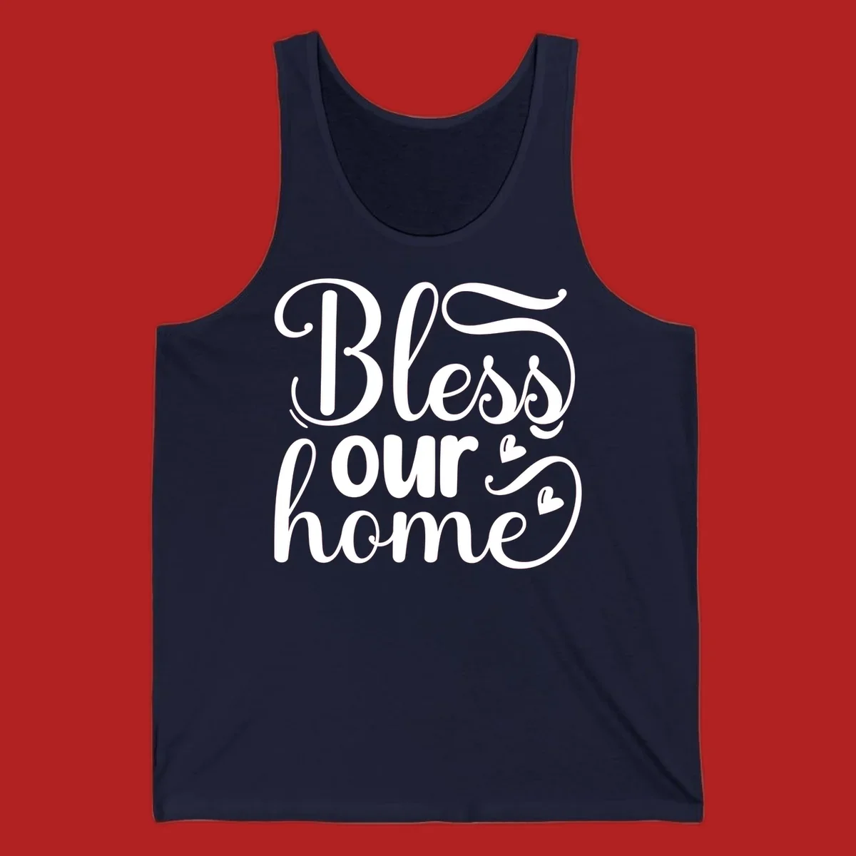 Bless our home script typography with hearts. White text on black and white backgrounds.