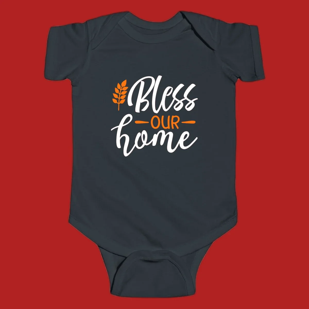 Bless our home autumn wheat design with orange wheat stalk and text.